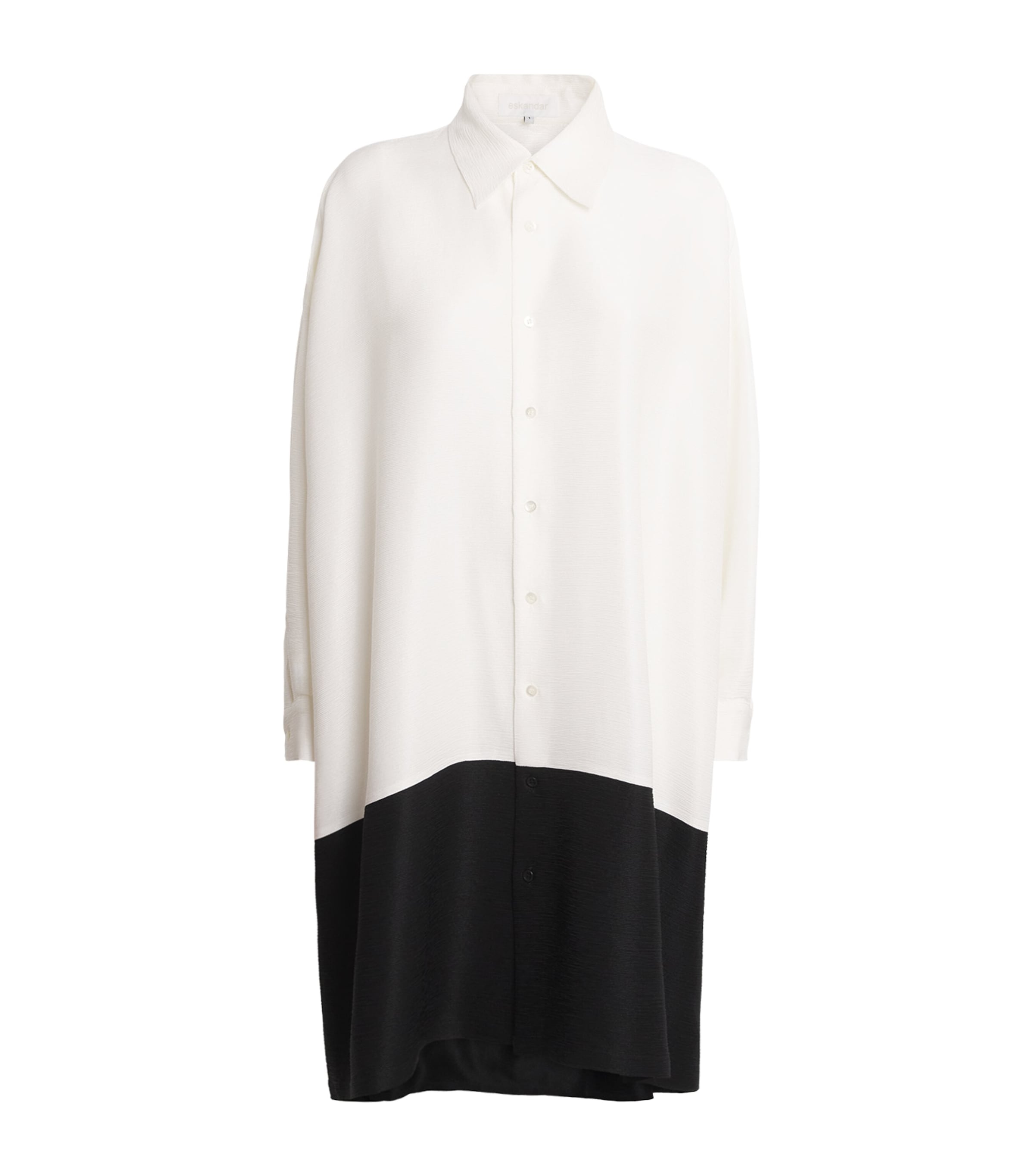 Eskandar Womens Silk Plissé Colour-Block Shirt Wh/black Image 1