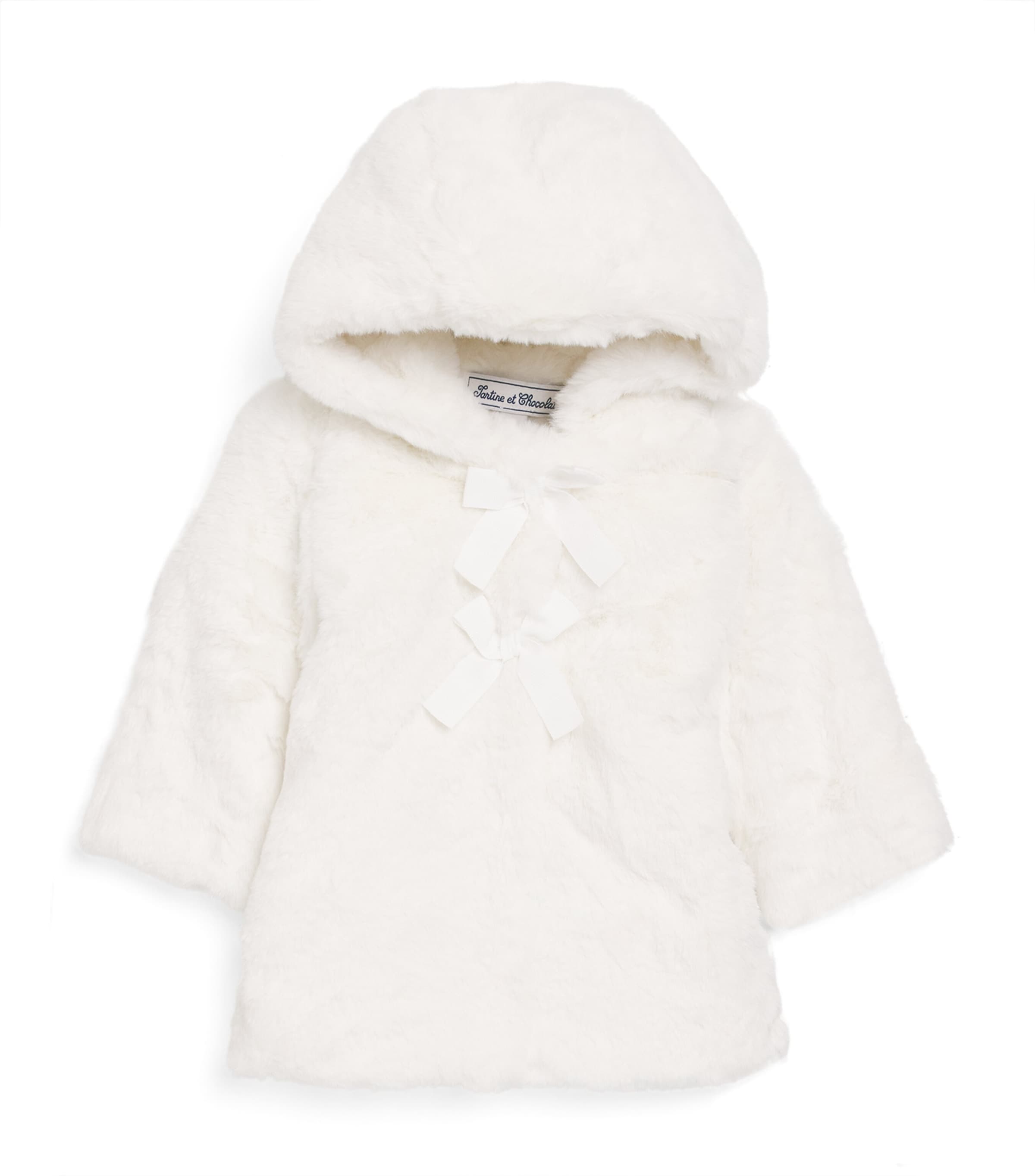 Tartine Et Chocolat Kids' Faux Fur Hooded Coat In White