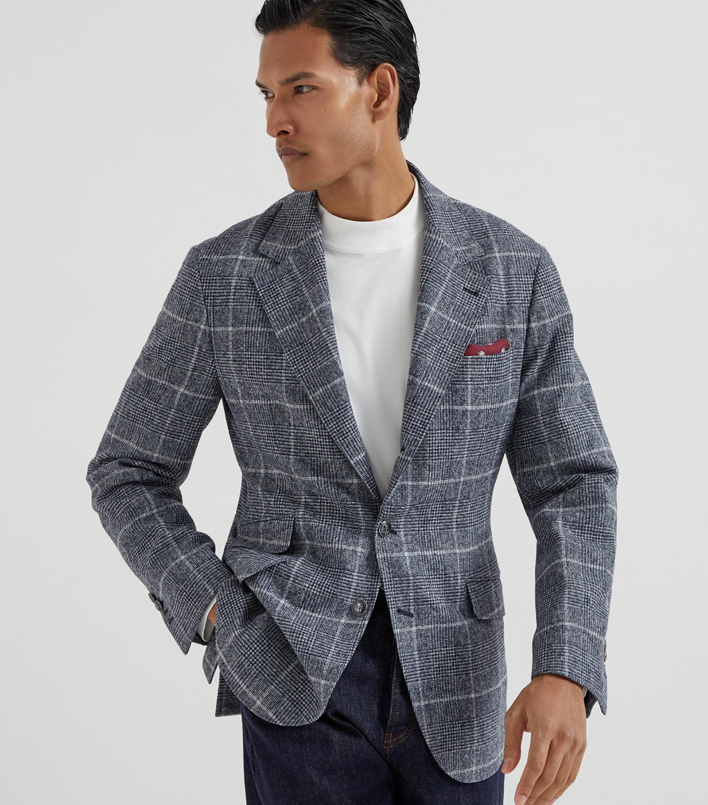 Brunello Cucinelli Blue Alpaca-Wool Check Blazer | Harrods US