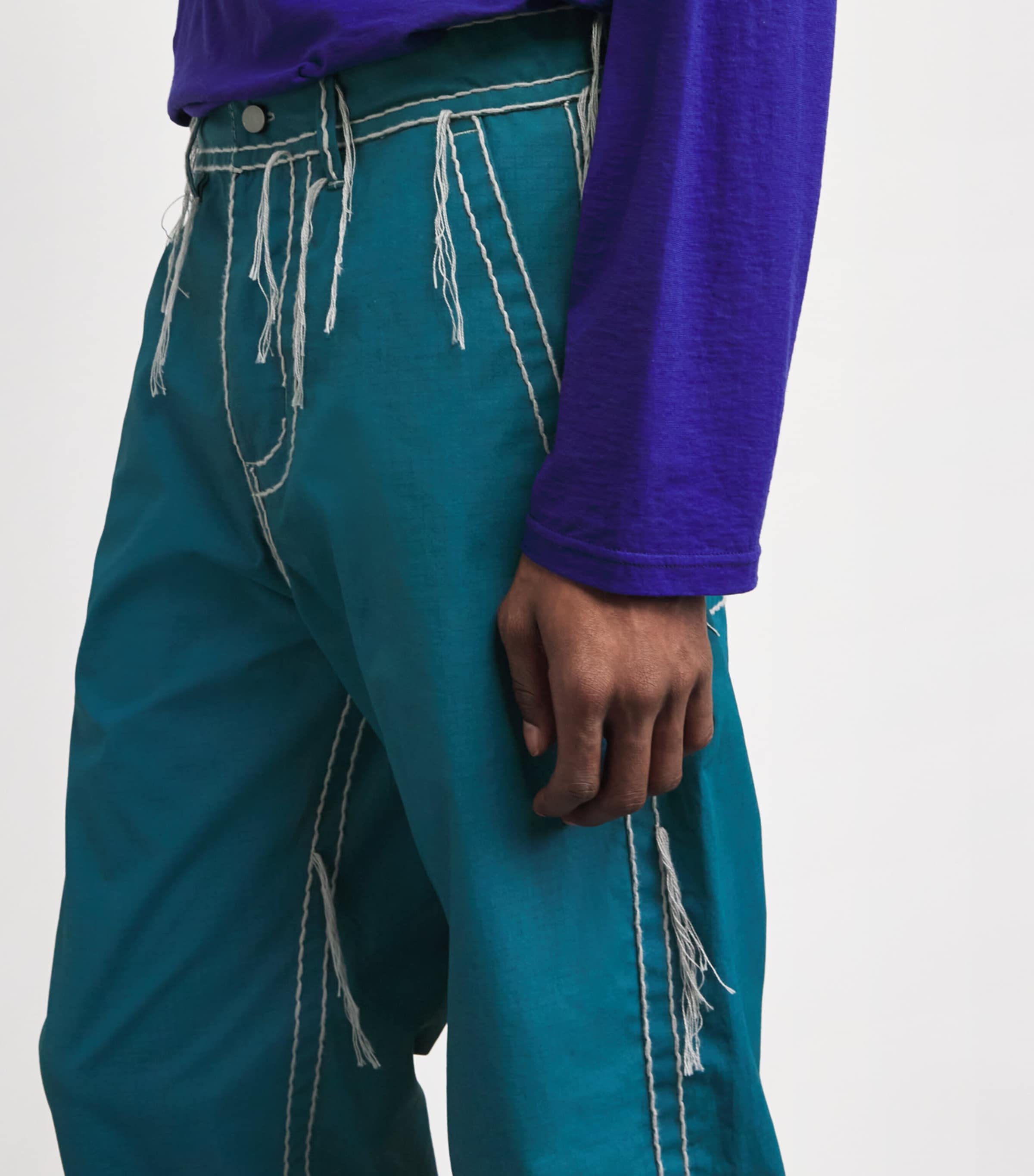 Craig Green Mens Cotton Embroidered Trousers Blue/ Grey Image 3