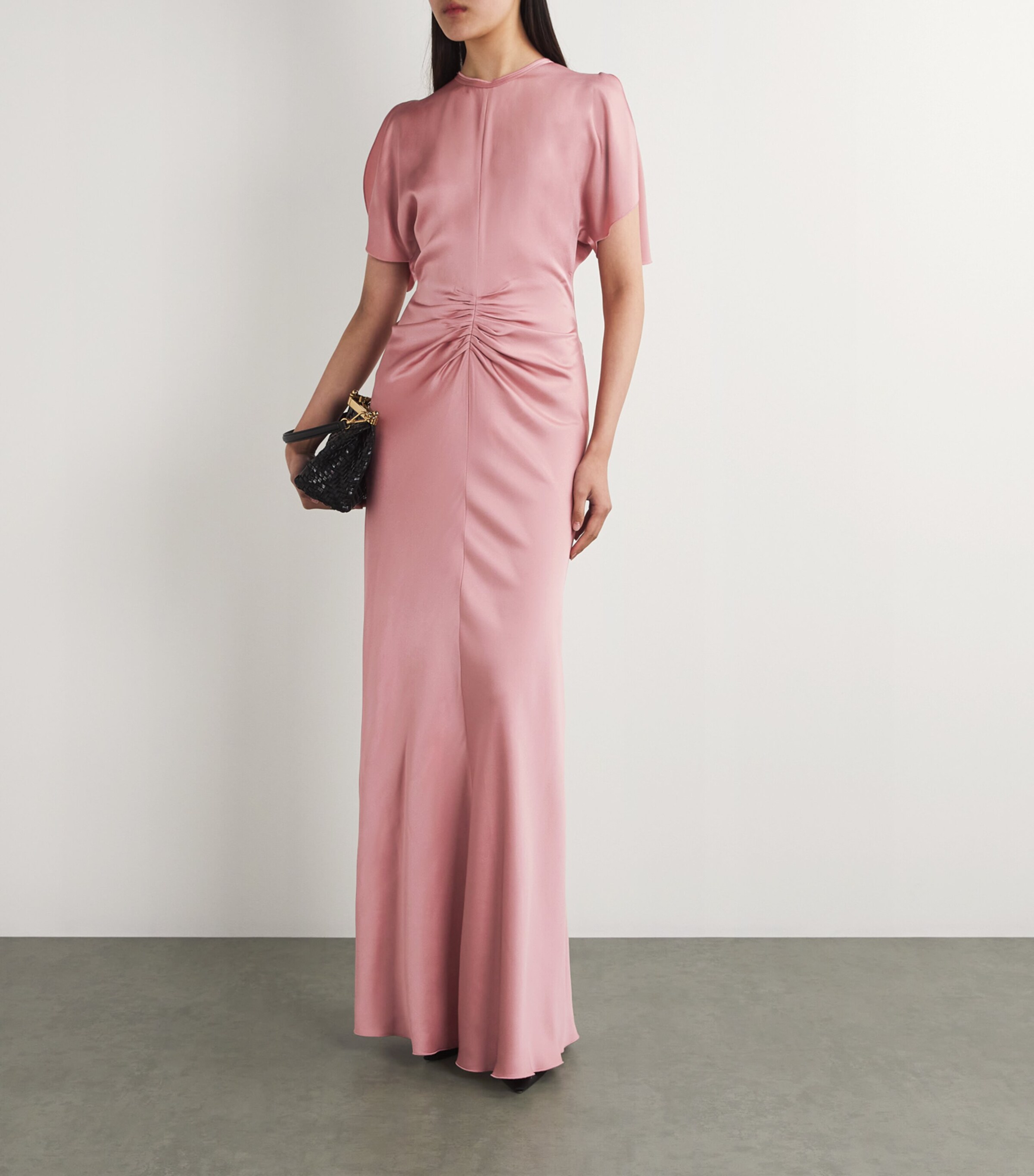 Victoria Beckham Pink Satin Gathered-Waist Gown | Harrods AU