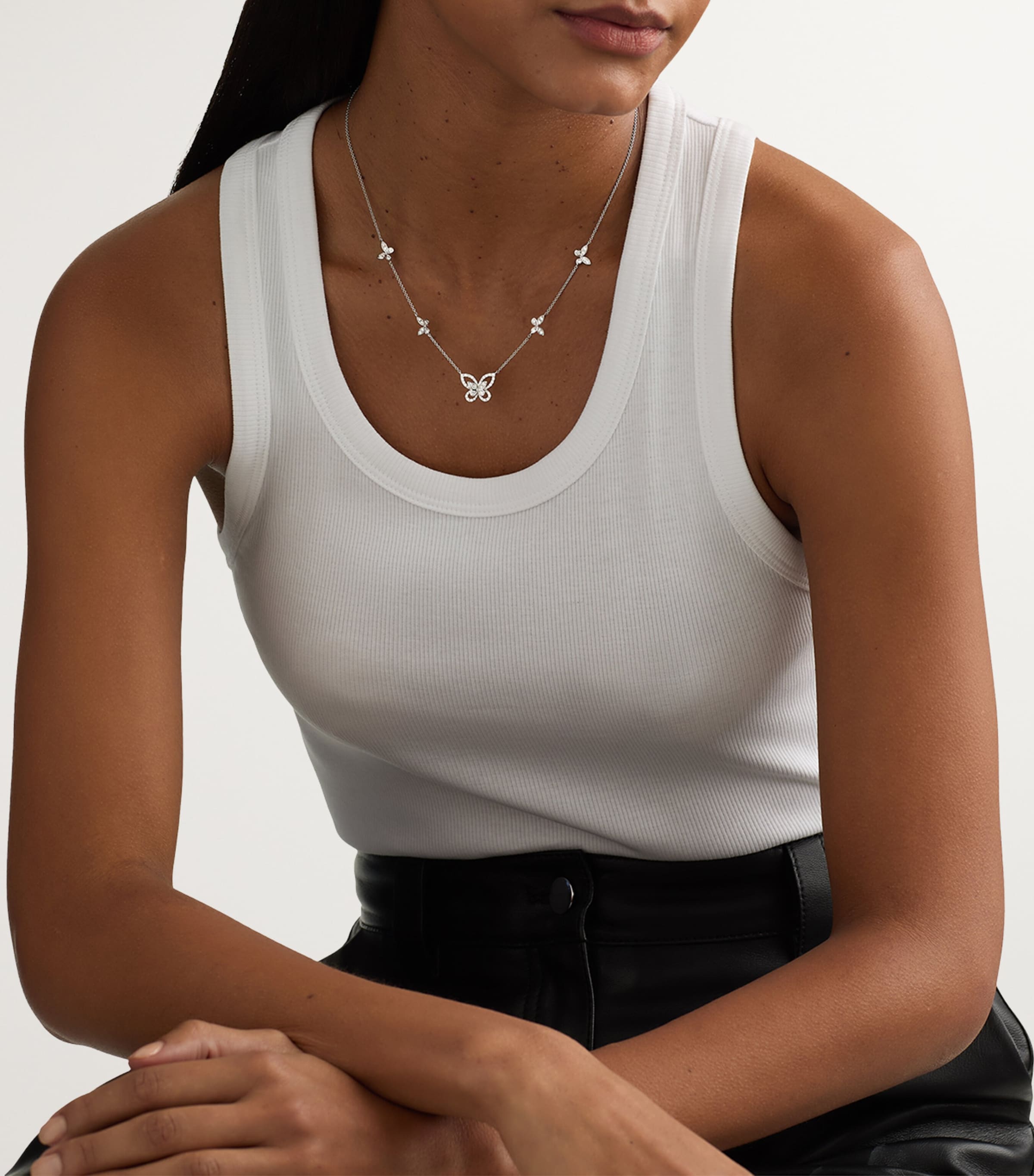 White Gold and Diamond Multi Butterfly Necklace WHITE GOLD Image 2