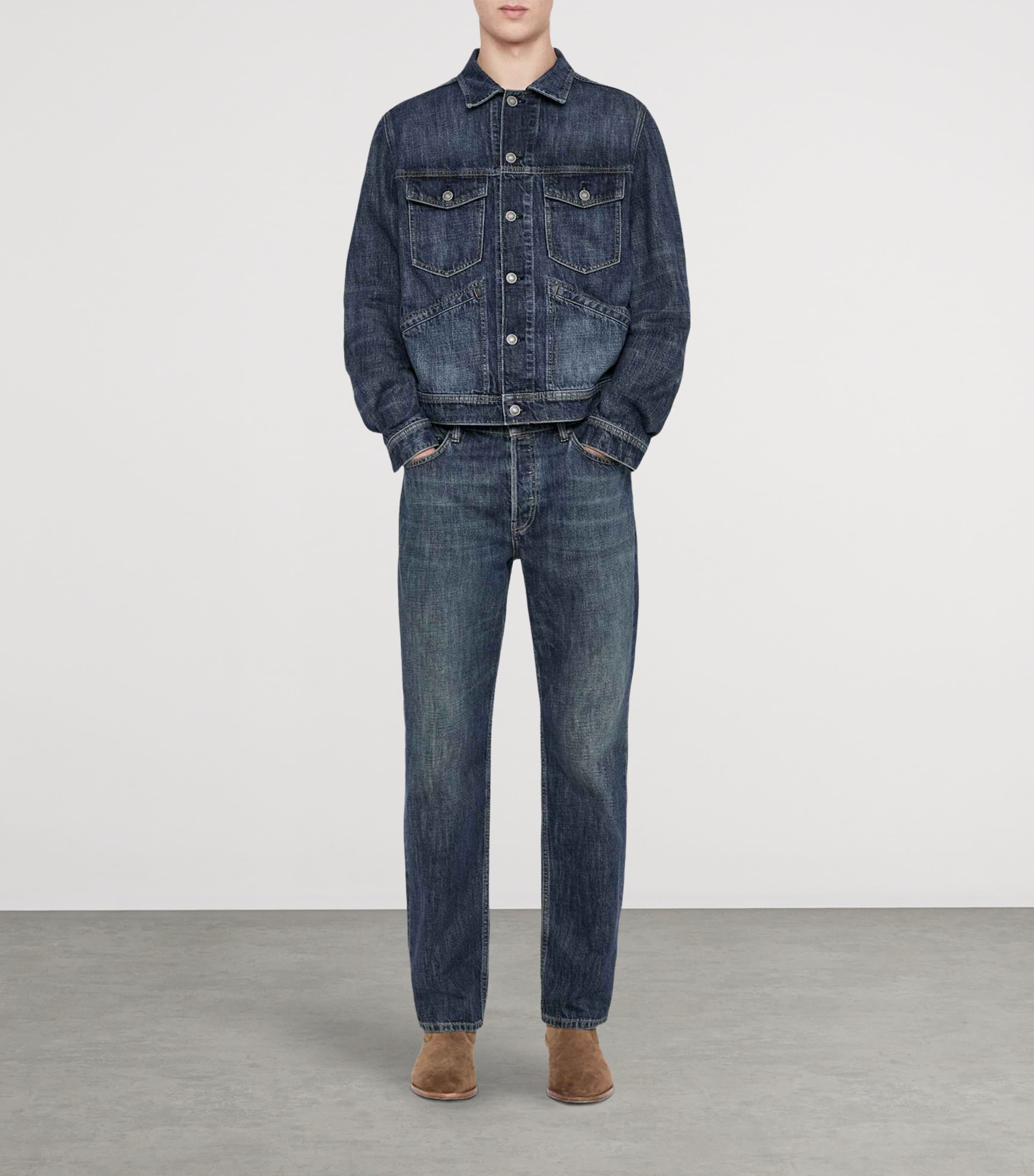 AllSaints Mens Denim Trucker Jacket Dark Indigo Image 2