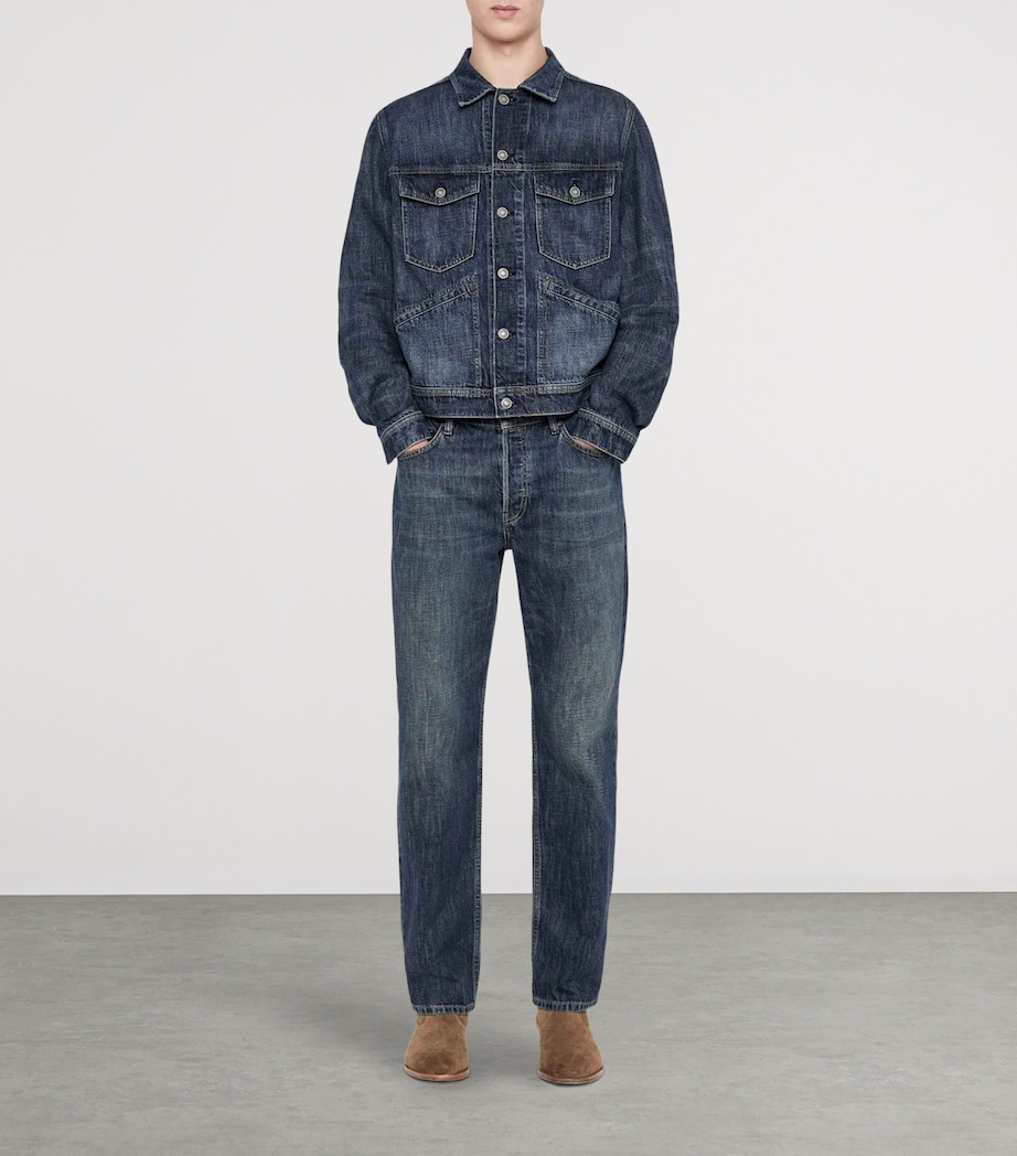AllSaints Mens Denim Trucker Jacket Dark Indigo Image 2