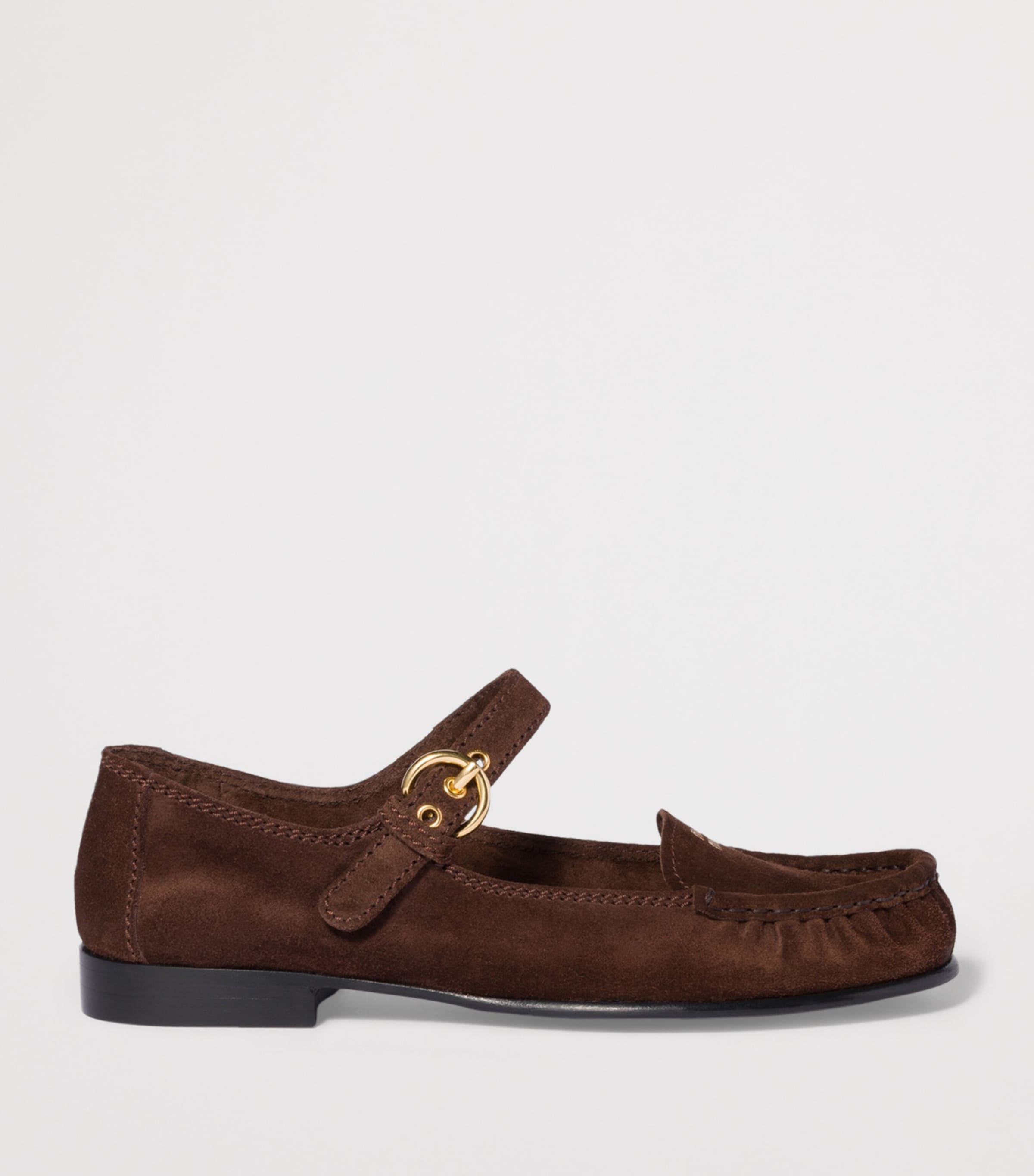 Miu Miu Suede Buckled Loafers Brown Image 3