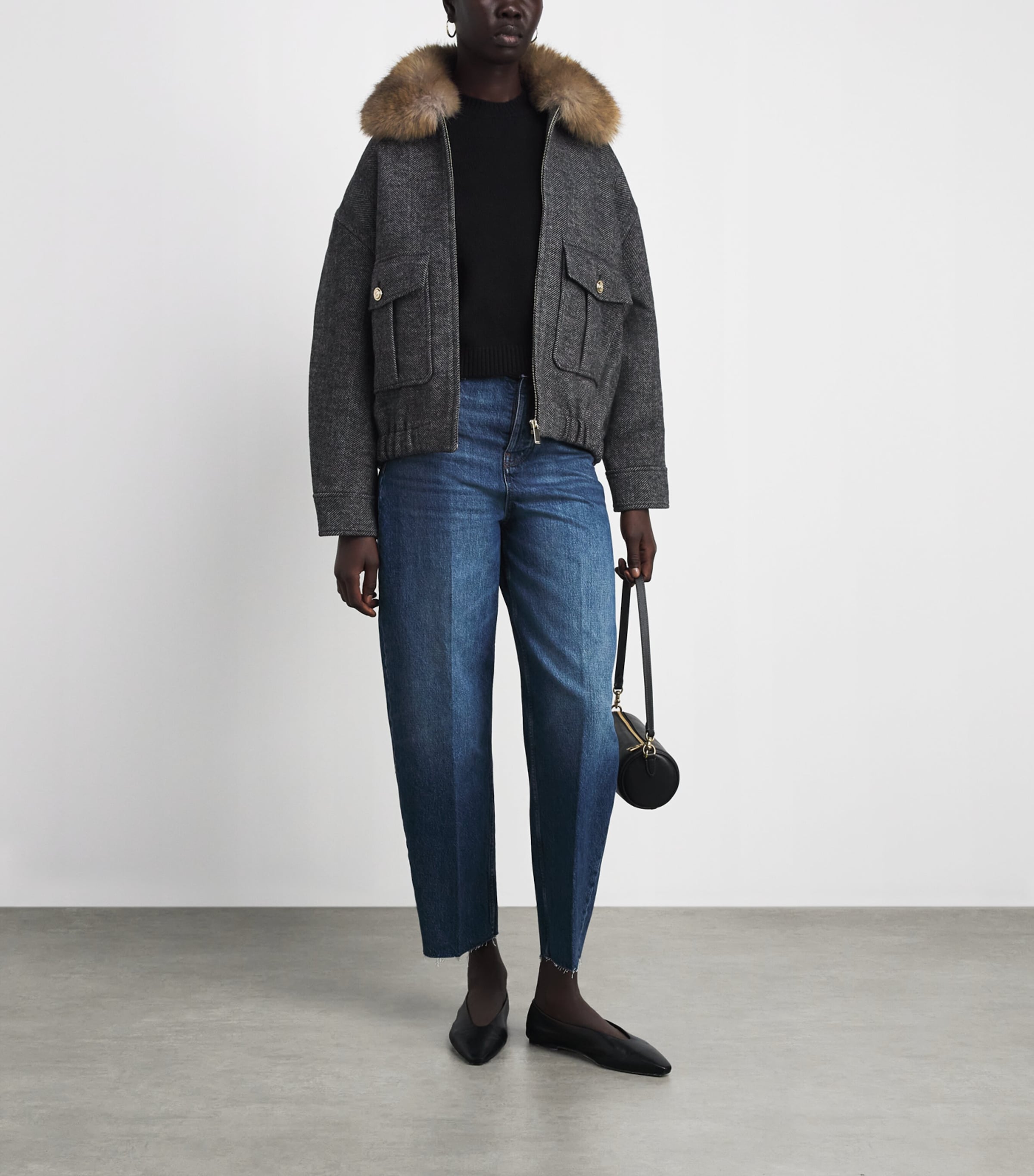Maje Womens Denim Oversized Herringbone Jacket Dark Grey Image 2