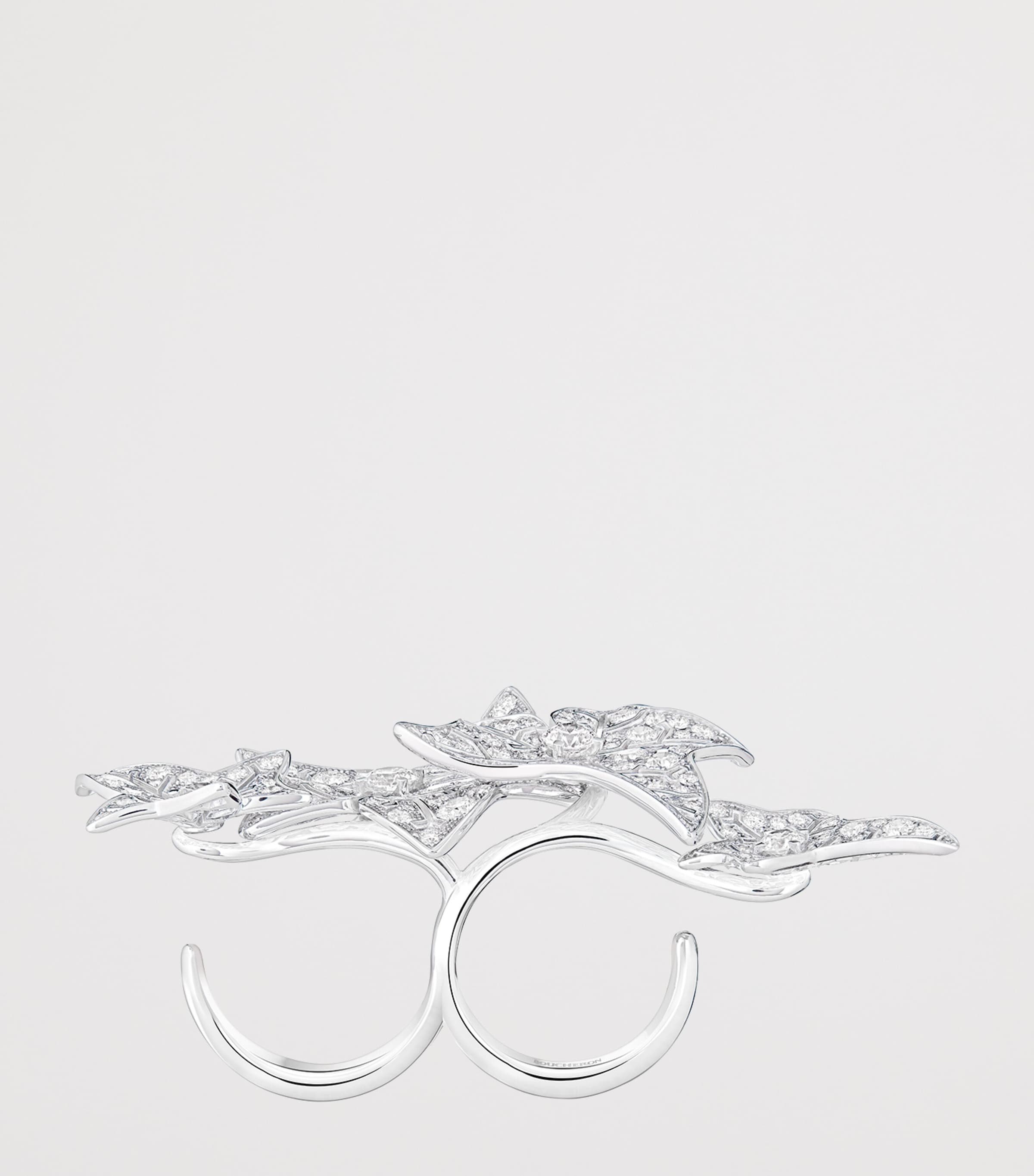 Boucheron White Gold and Diamond Lierre de Paris Two-Finger Ring White Gold Image 4