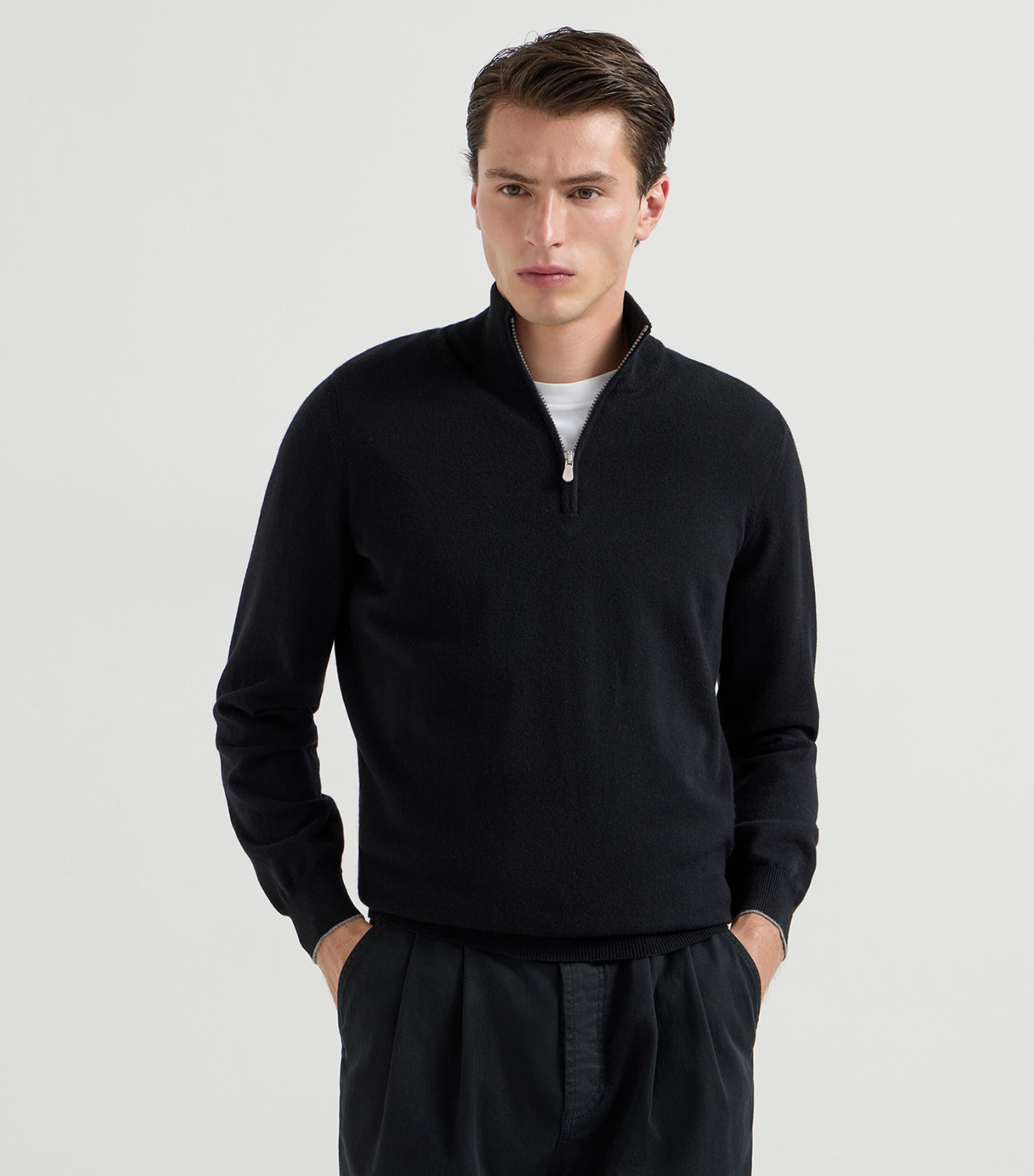 Brunello Cucinelli Mens Cashmere Quarter-Zip Sweater Image 4