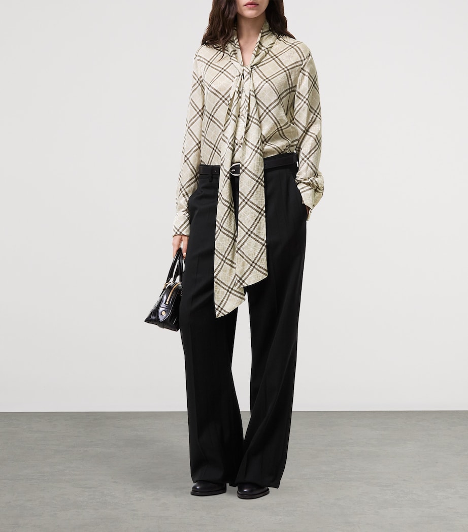 Burberry Womens Silk-Blend Check Scarf Blouse Champagne Wht Ip Chk Image 2