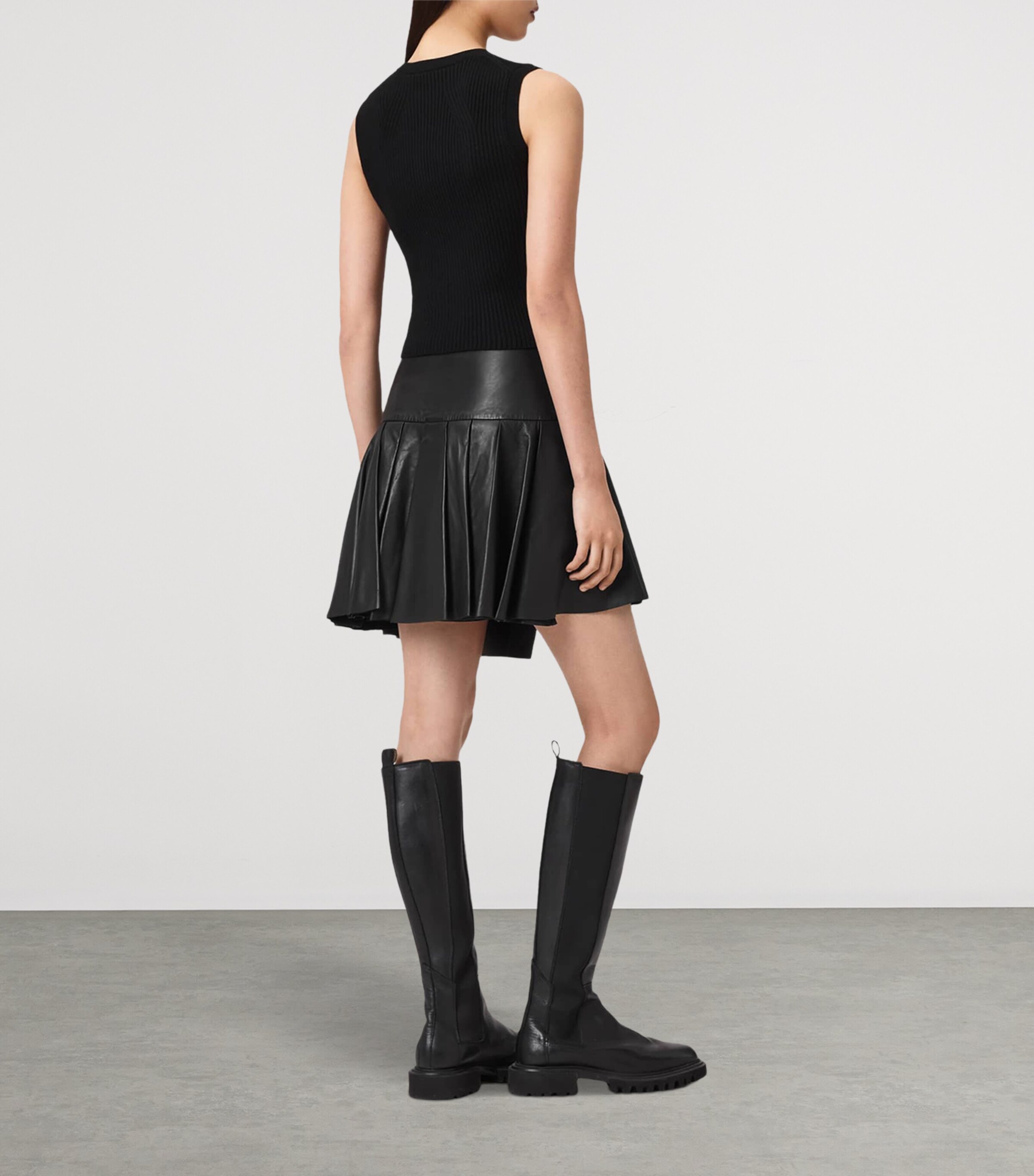 AllSaints Womens Nappa Leather Irina Mini Skirt Black Image 7
