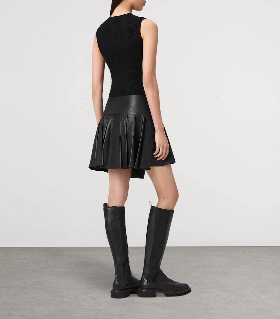 AllSaints Womens Nappa Leather Irina Mini Skirt Black Image 7