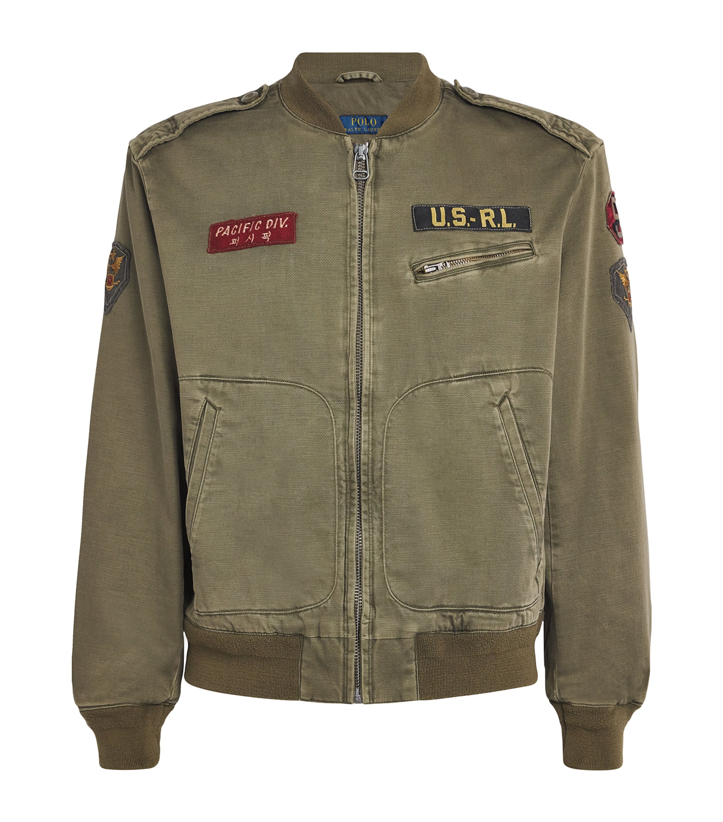 Polo Ralph Lauren Mens Outdoor Olive X Patch-embellished Regular-fit Cotton Jacket In Green