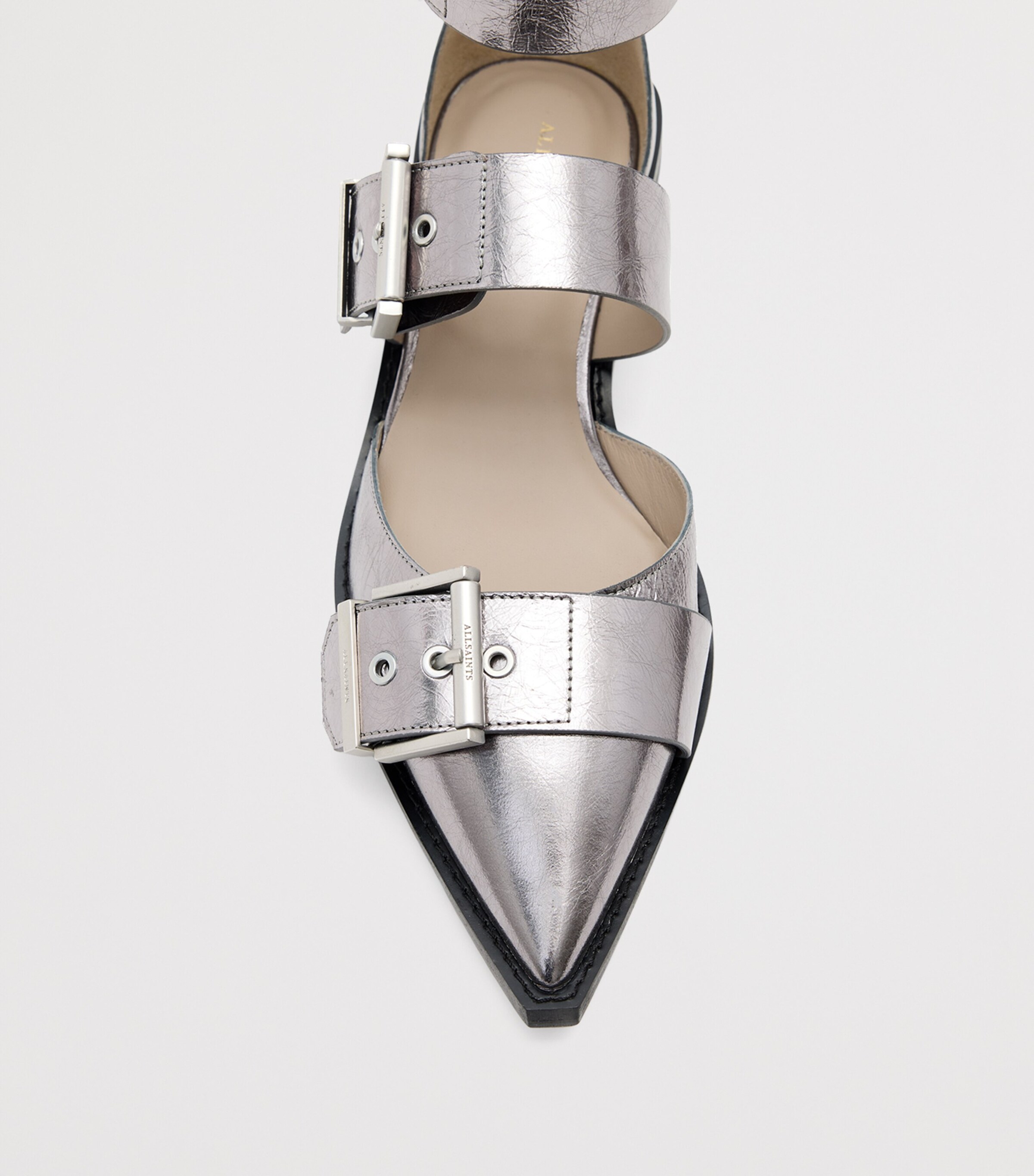 AllSaints Metallic Leather Sutton Ballet Flats Gunmetal Grey Image 5