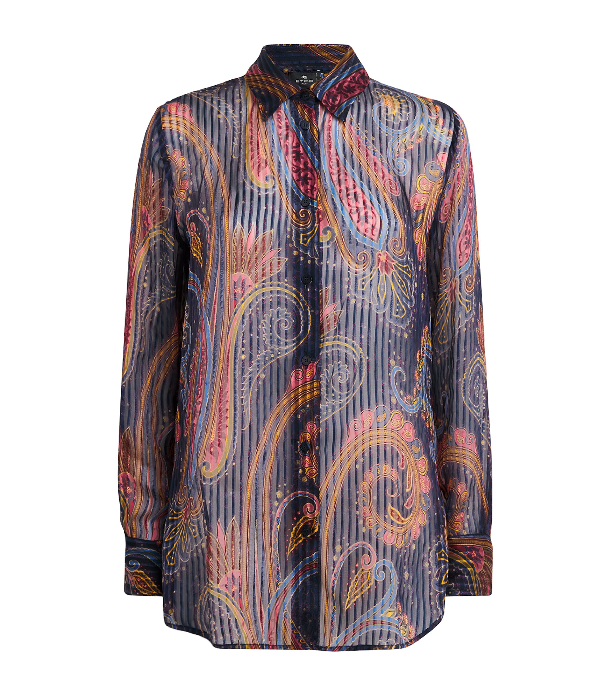 Etro Womens Silk Pleated Paisley Shirt Print/blue Bs Image 1