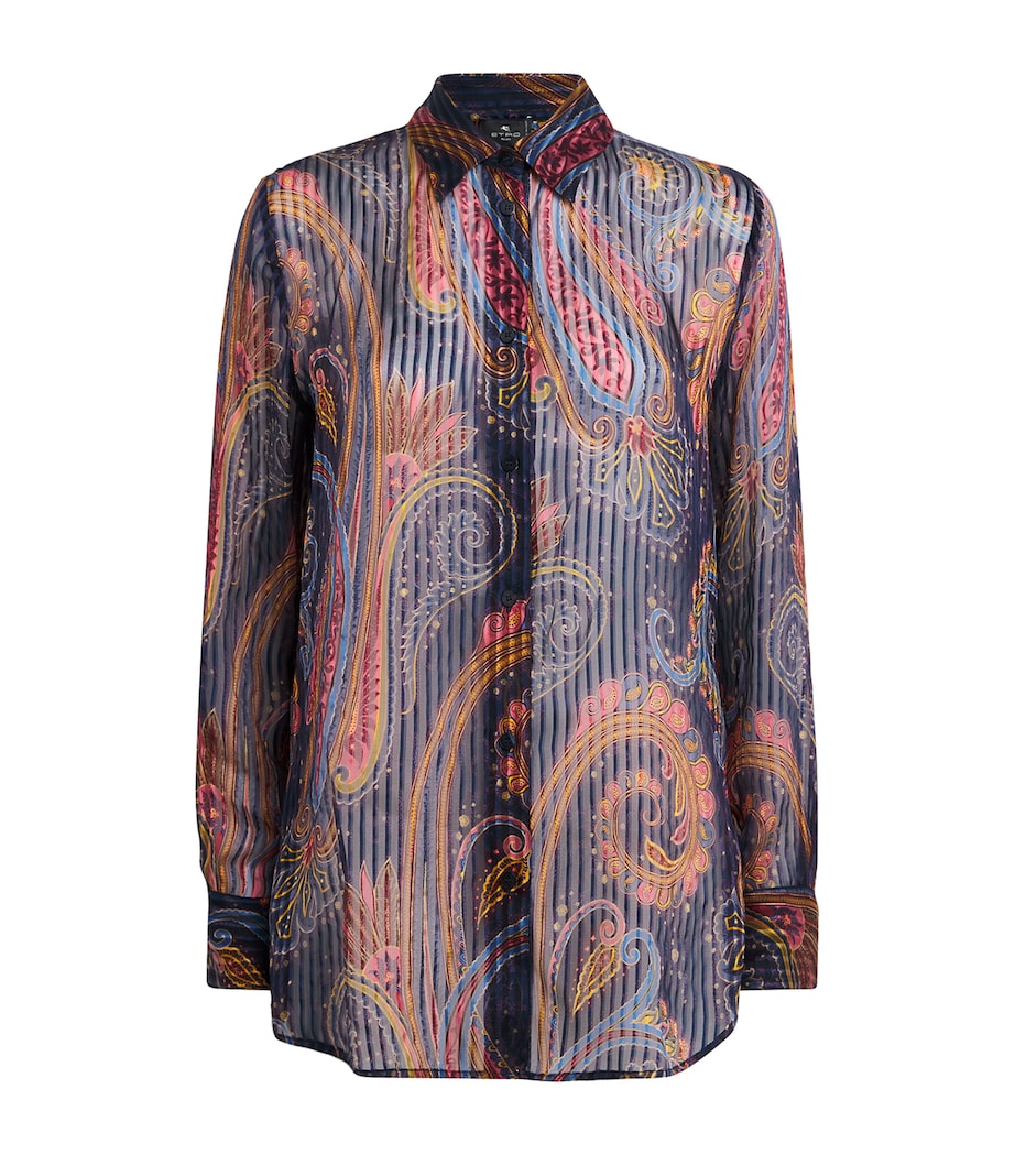 Etro Womens Silk Pleated Paisley Shirt Print/blue Bs Image 1