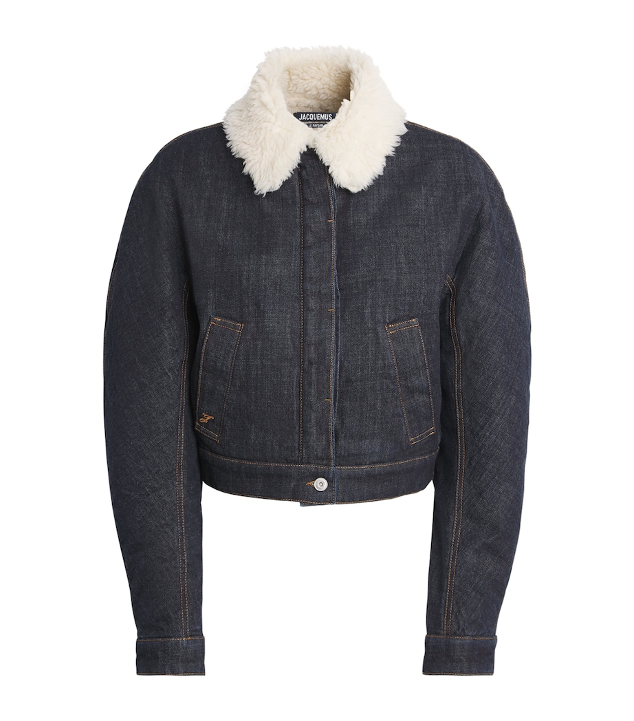 Shearling-Trim Denim Bomber Jacket 390 DARK NAVY Image 1