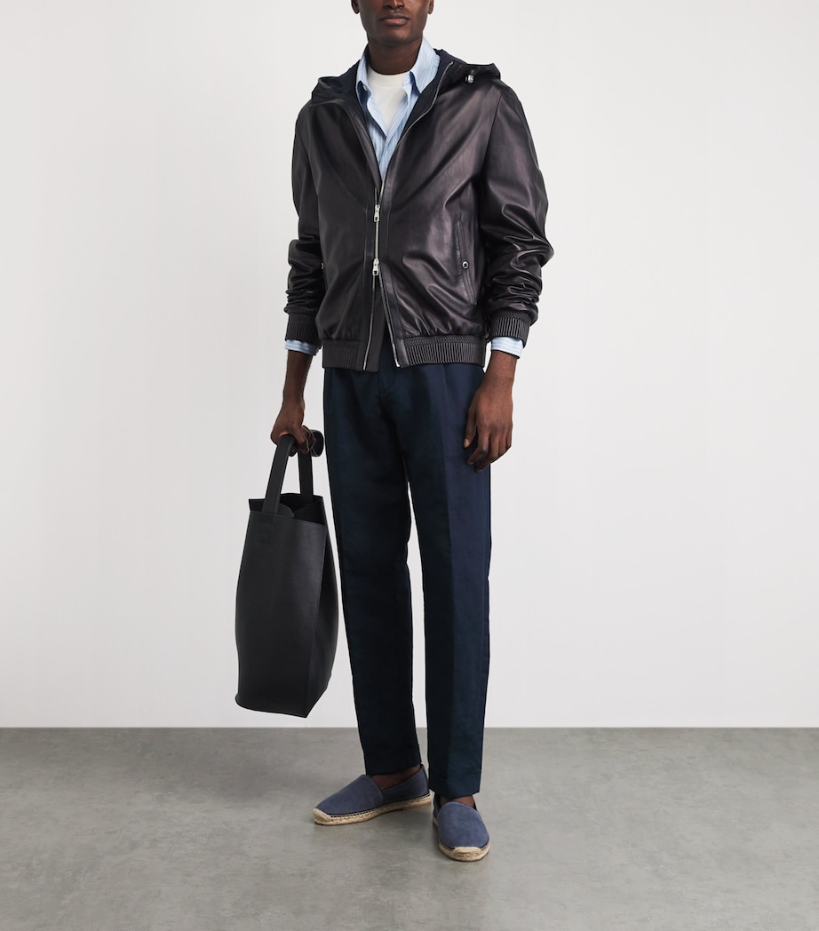 Brett Johnson Mens Hooded Leather Jacket Navy Image 2