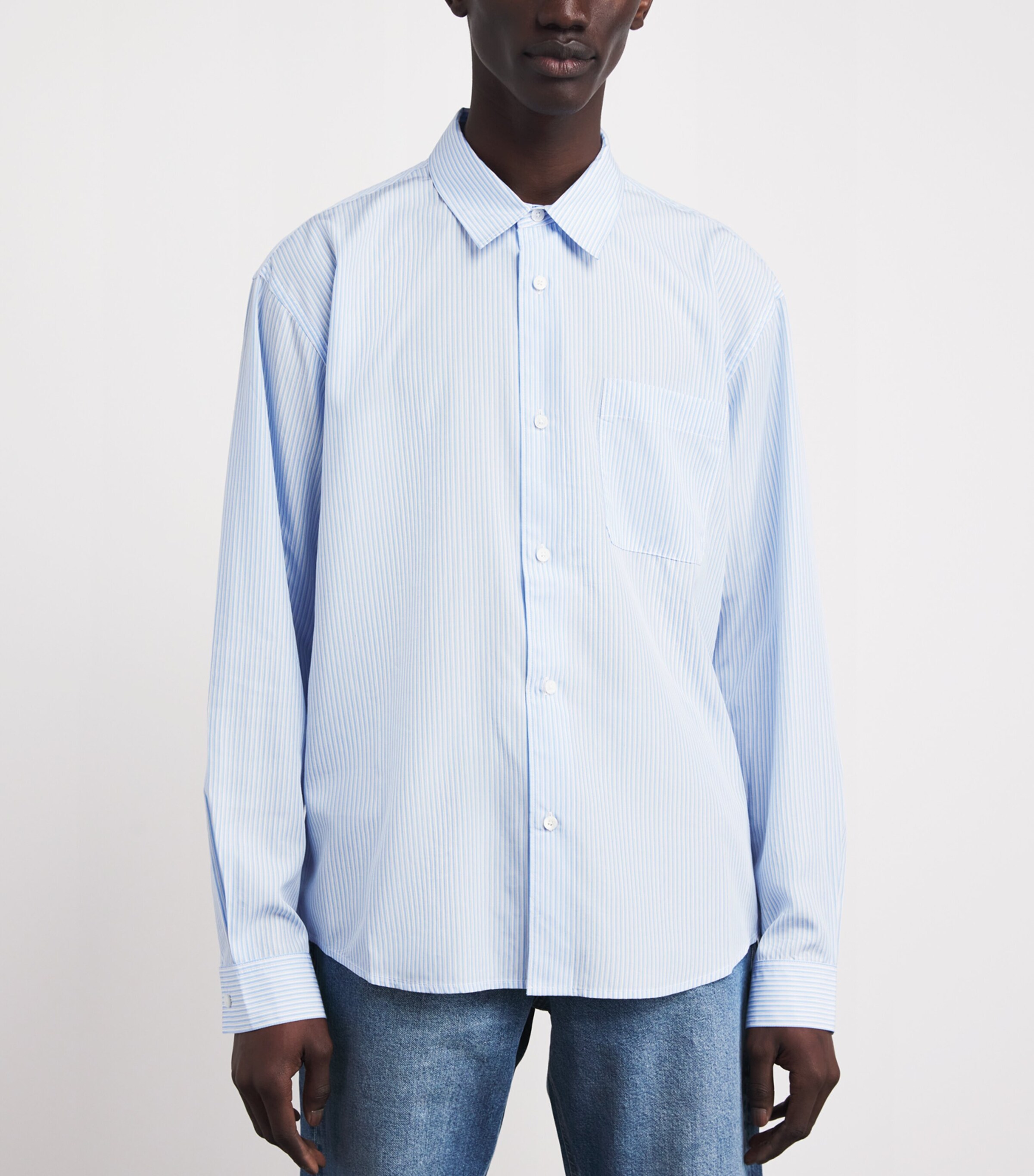 FRAME Mens Relaxed Stripe Shirt Blue Stripe Image 4