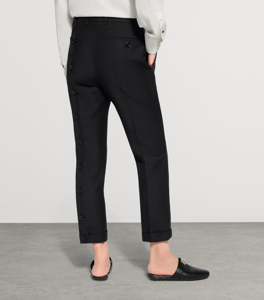 LOUIS VUITTON Womens Mohair-Wool Buttton-Leg Tailored Trousers Black Image 4