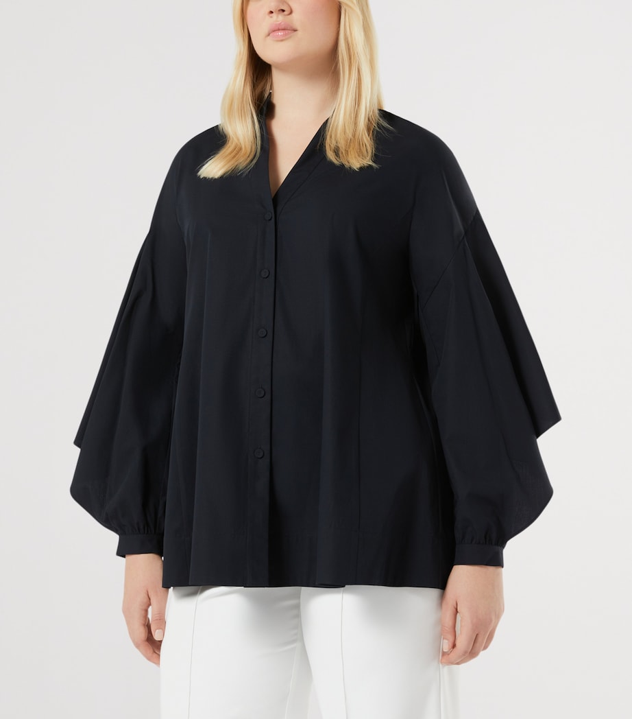 Marina Rinaldi Womens Cotton V-Neck Blouse Black Image 2