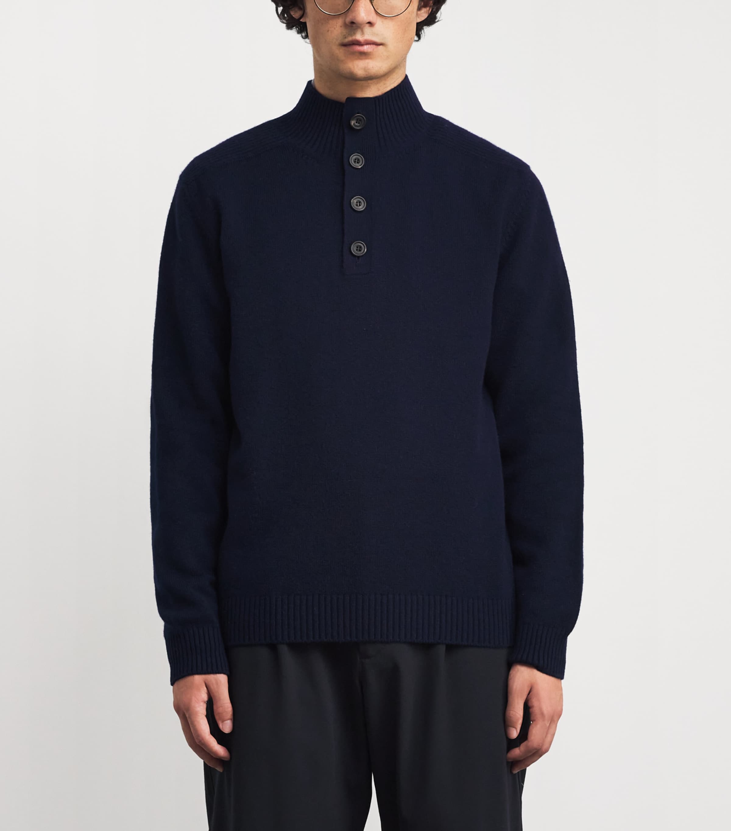 Cashmere Button-Down Sweater T&D NAVY Image 3