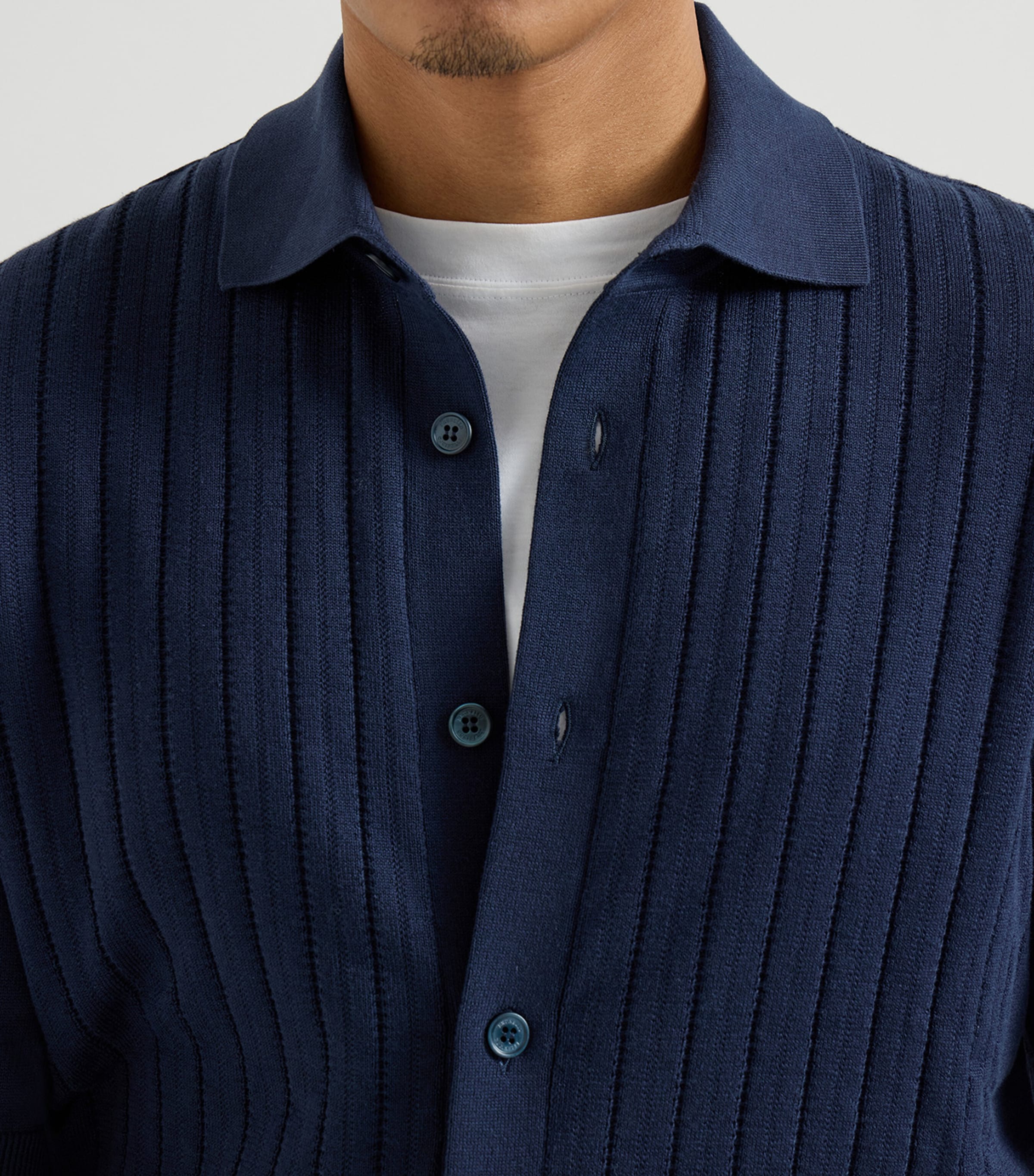 Brunello Cucinelli Blue Cotton Ribbed Short-Sleeve Cardigan