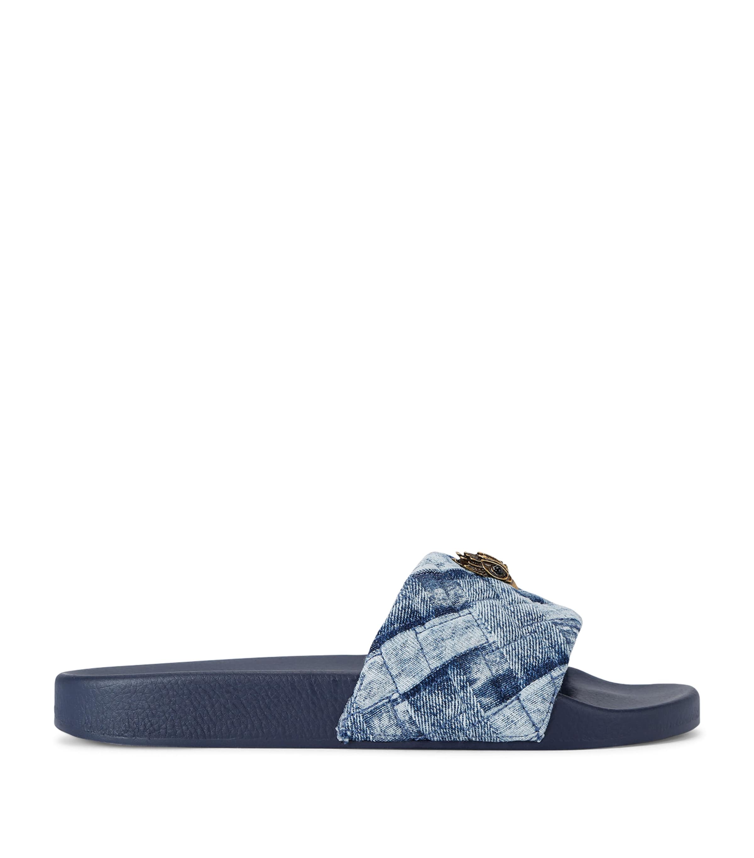 Shop Kurt Geiger Denim Meena Eagle Slides In Blue