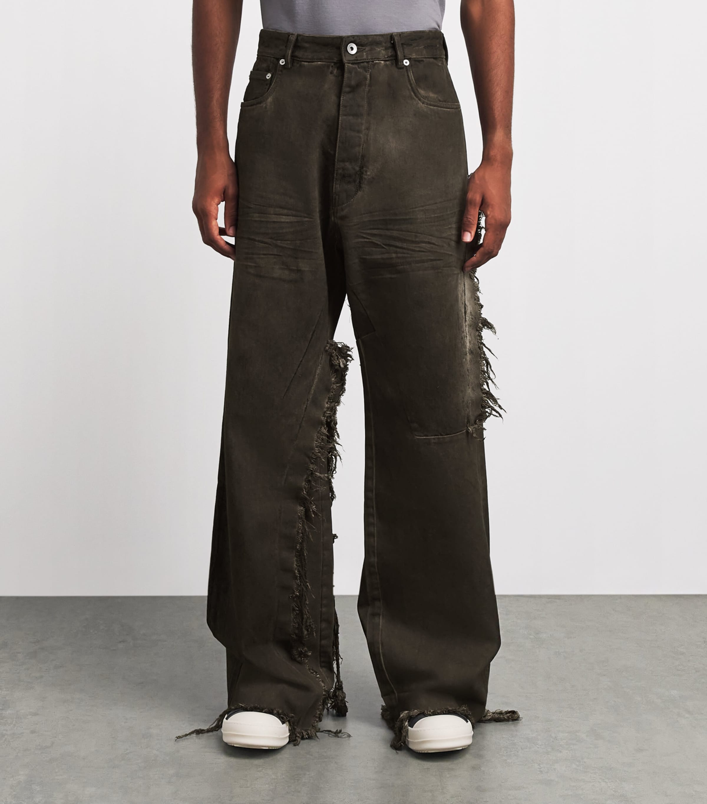 Rick Owens Mens Wide-Leg Geth Jeans Dust Combo Image 4