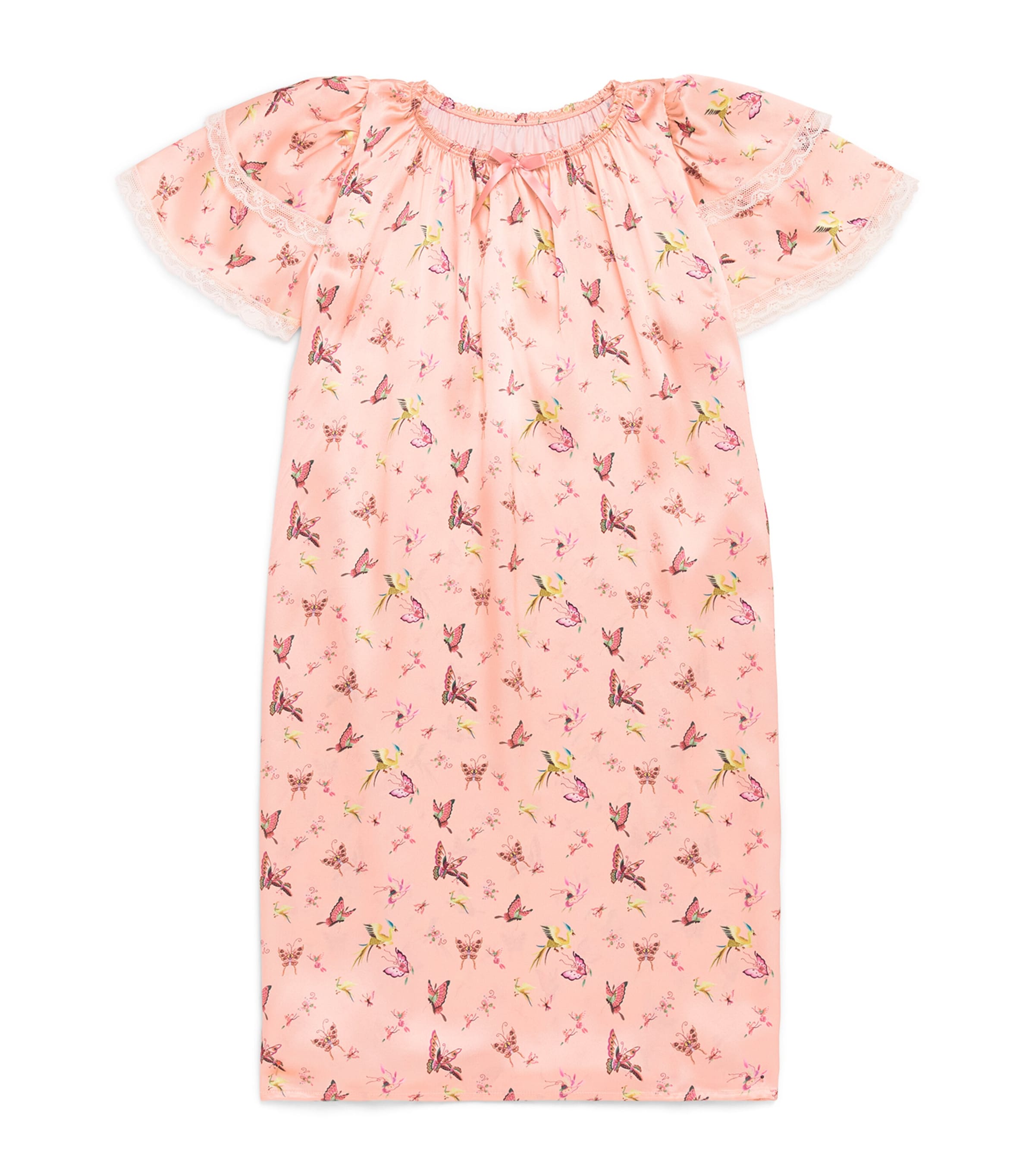 Amiki Silk Agnes Nightdress (2-14 Years) Dusty Pnk Bttrfls Image 1