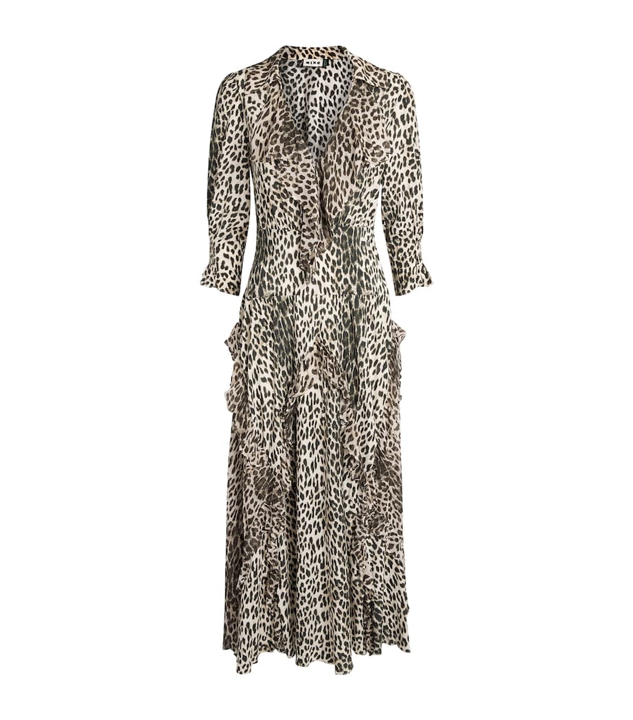 Rixo Womens Crepe Leopard Rosanna Midi Dress Nina Leopard Mocha Image 1