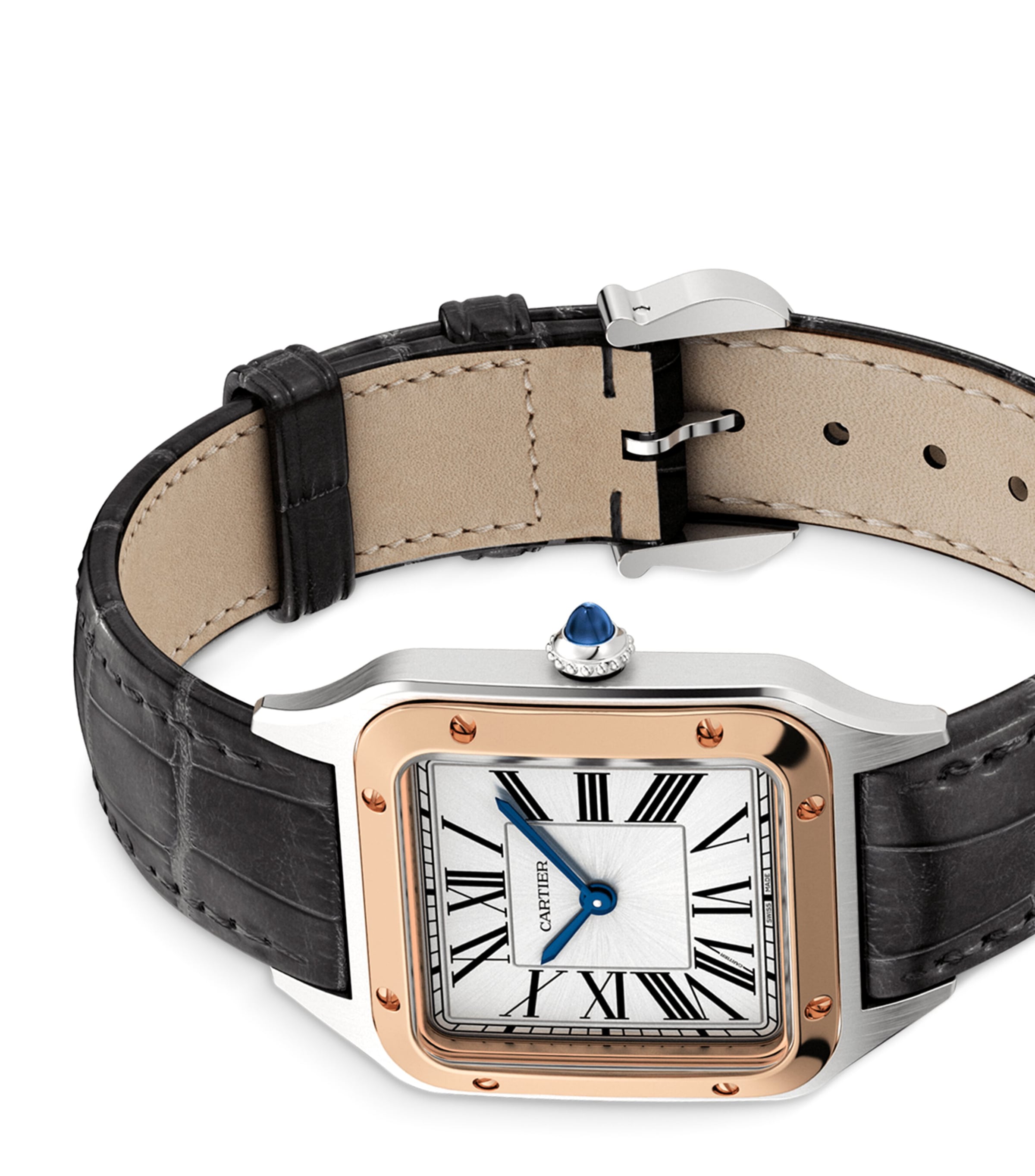 Rose Gold and Stainless Steel Santos de Cartier Watch 27.5mm SILVER Image 3