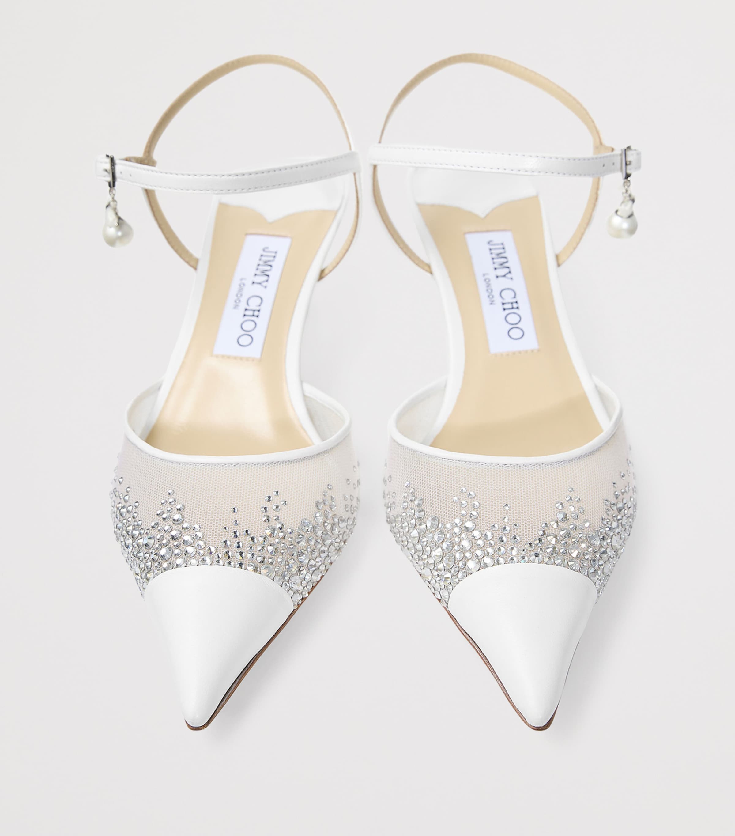 Jimmy Choo Aren SB 45 Mesh-Leather Pumps White/crystal Image 5