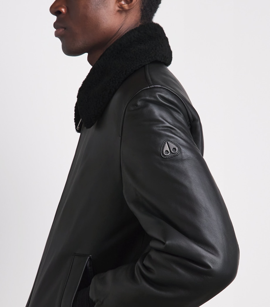 Moose Knuckles Mens Leather Toba Bomber Jacket Black/black Image 3