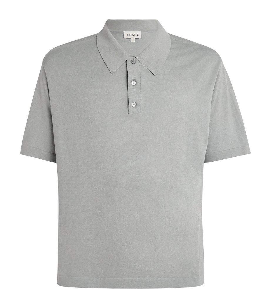 FRAME Mens Silk-Cotton Polo Shirt Grey Blue Image 1