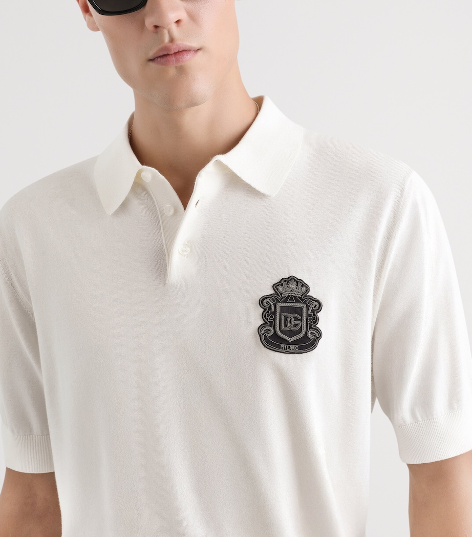 Dolce&Gabbana Mens Cotton Crest Logo Polo Shirt White Image 4