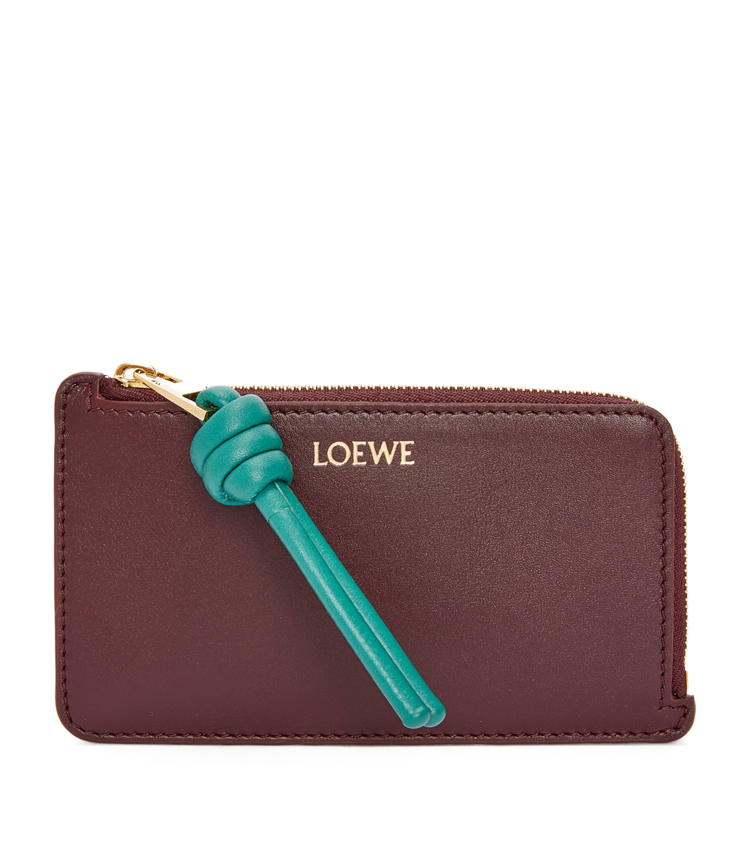 Shop Loewe Leather Knot Coin And Card Holder In Burgundy