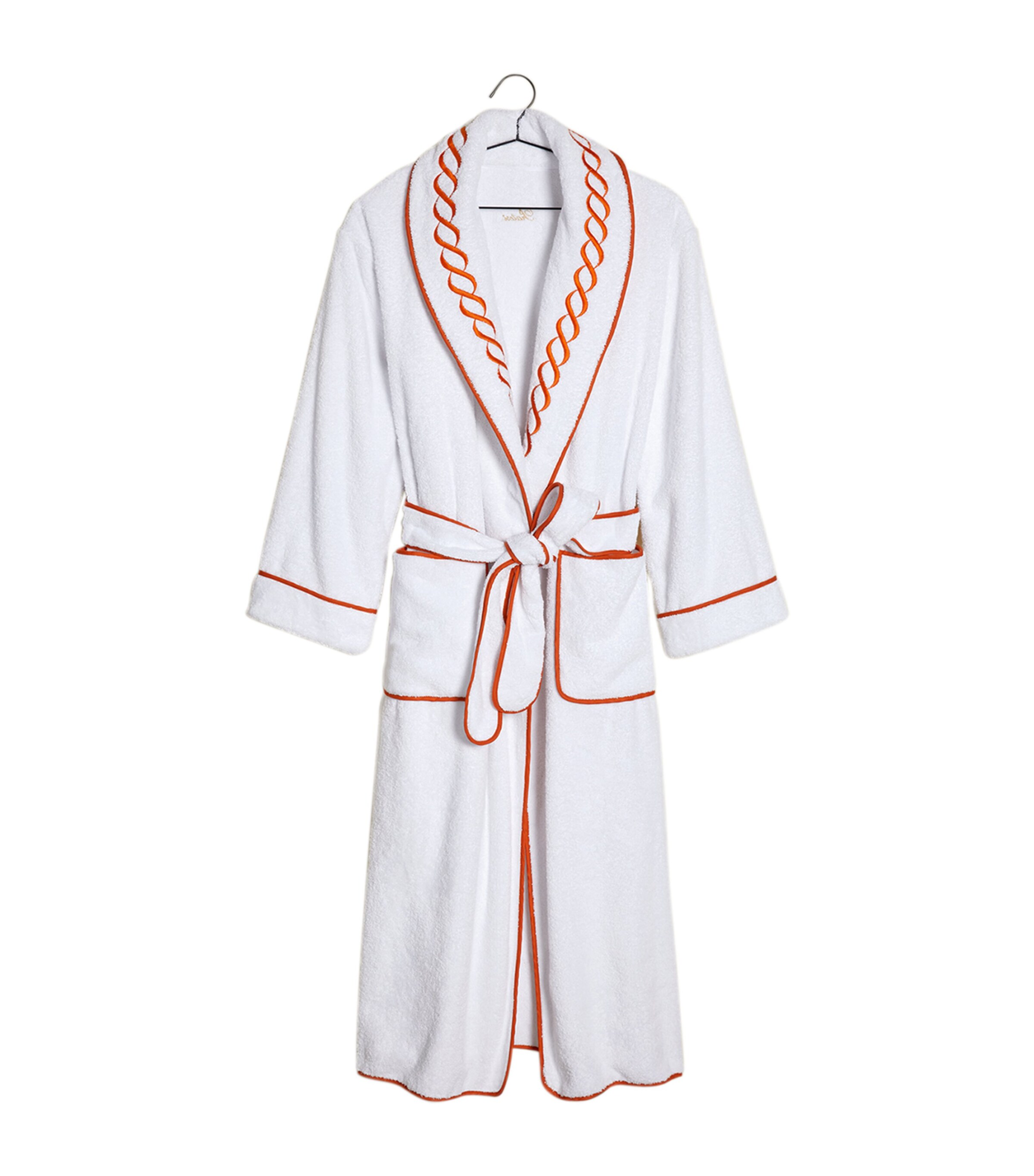 Pratesi Cotton Treccia Bathrobe (Small) White/orange Image 3