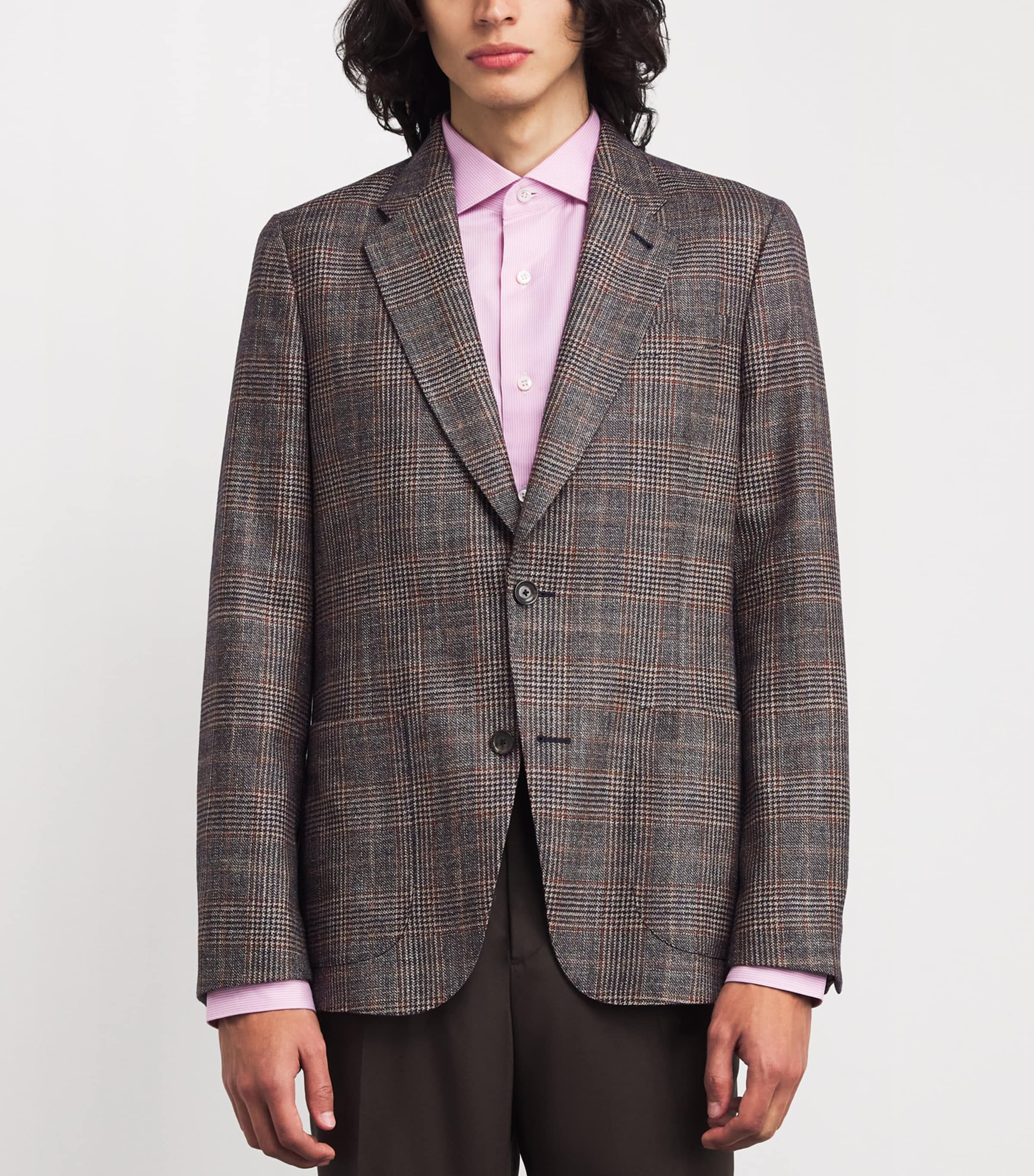 Wool-Silk-Cashmere Check Blazer BROWN-61 Image 3