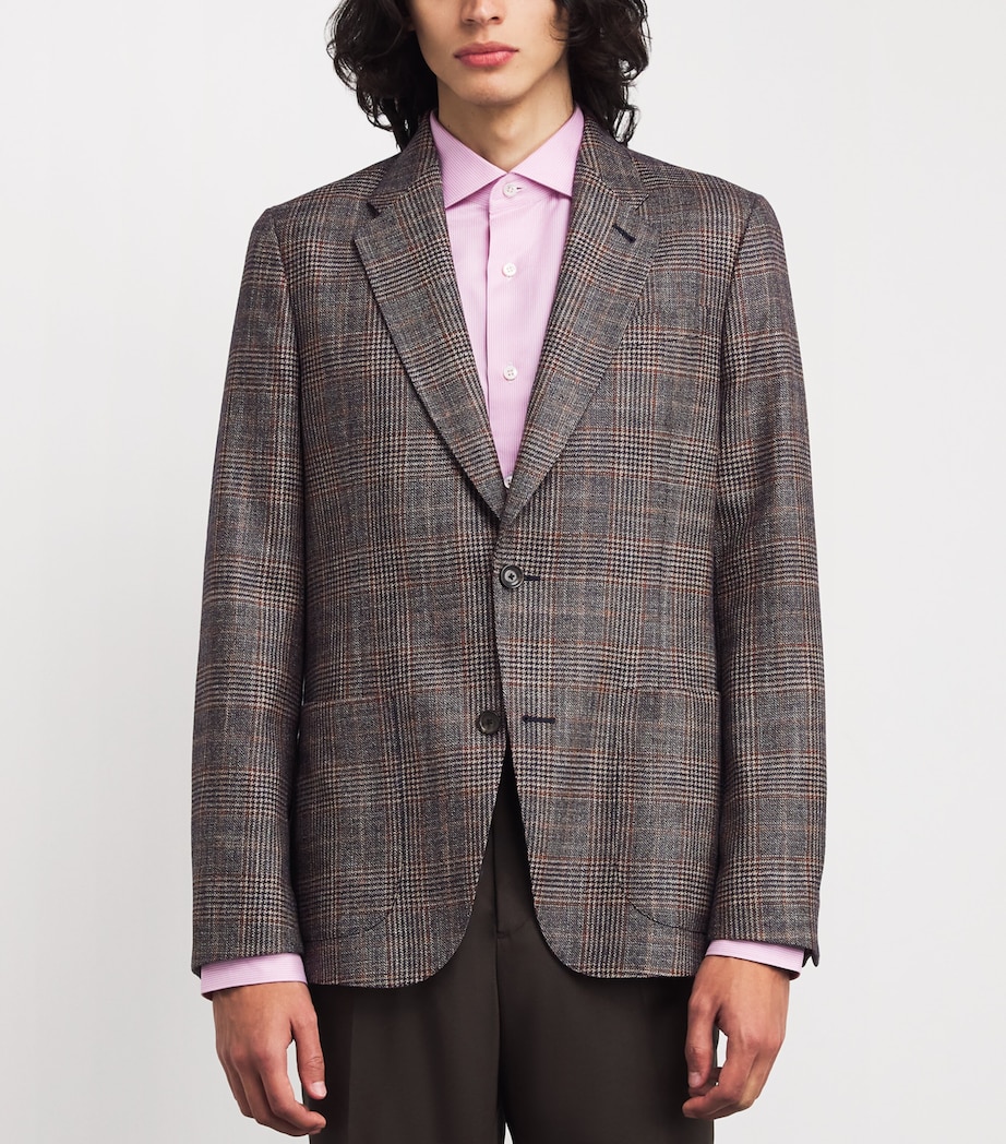 Wool-Silk-Cashmere Check Blazer BROWN-61 Image 3