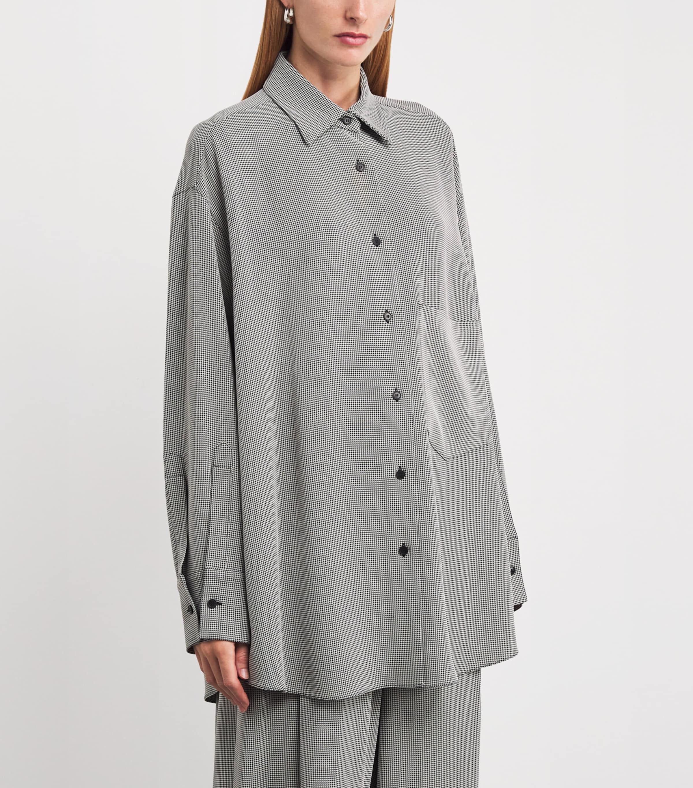 Lafayette 148 Womens Oversized Houndstooth Shirt Black Multi Image 3
