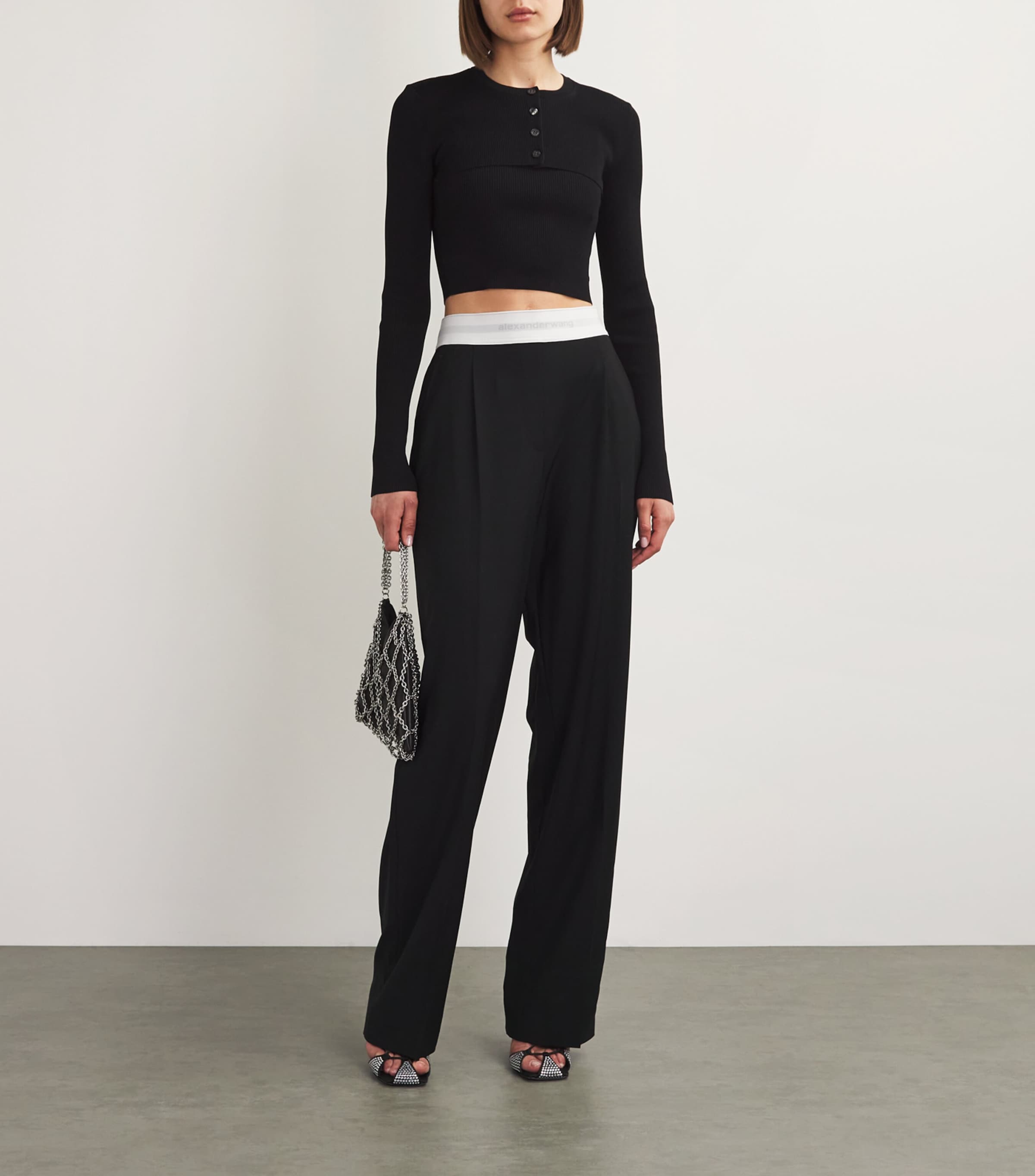Wool-Blend Elasticated High-Rise Tailored Trousers BLACK 001 Image 2