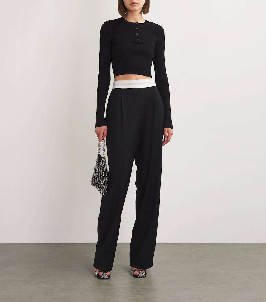 Wool-Blend Elasticated High-Rise Tailored Trousers BLACK 001 Image 2