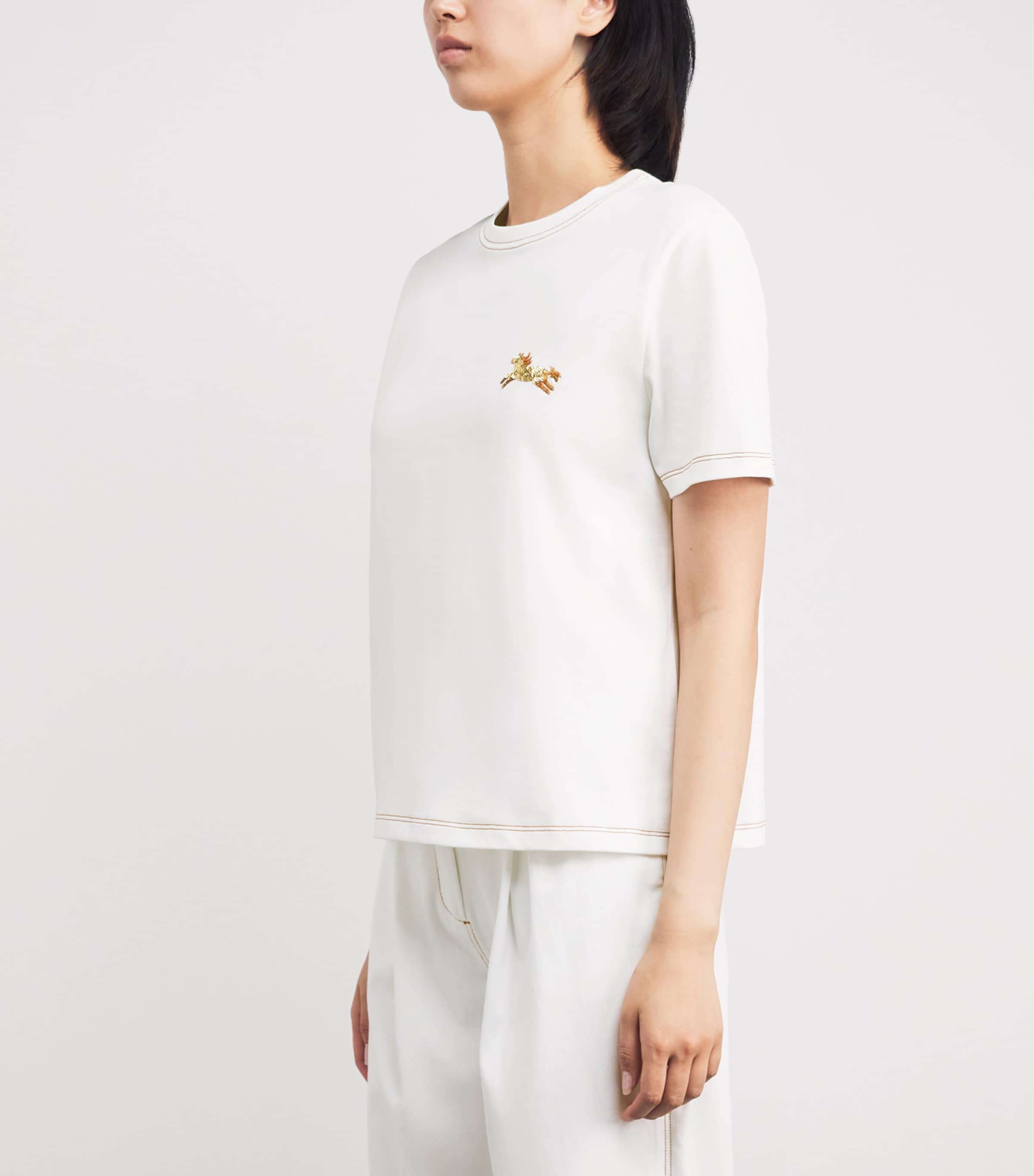 Sandro Paris Womens Cotton Embellished T-Shirt White Image 3
