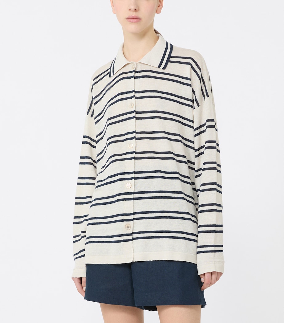 Max Mara Womens Linen Stripe Cardigan White Image 2