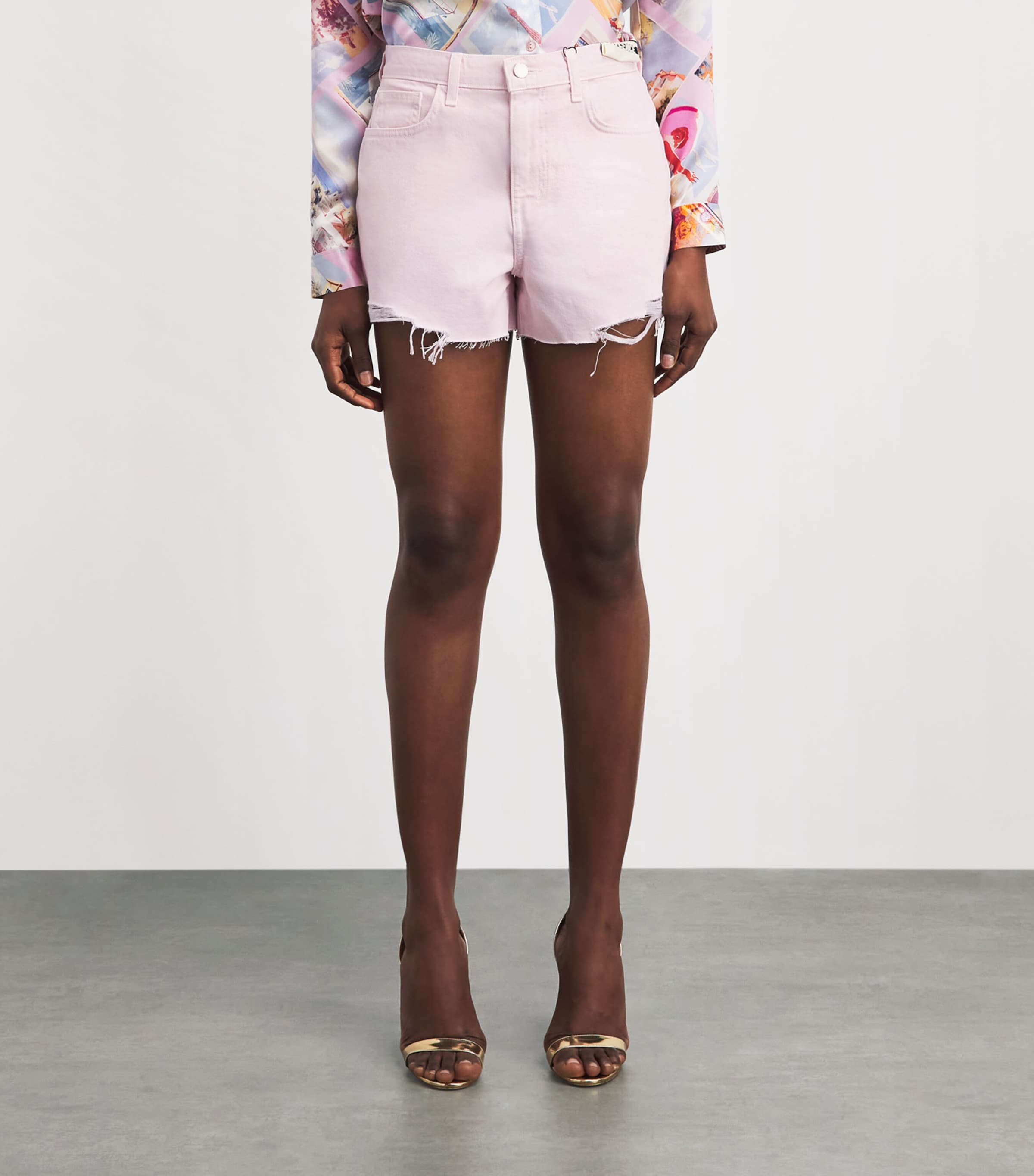 L'Agence Womens High-Rise Beck Denim Shorts Ilds Icy Lilac Dest Image 4