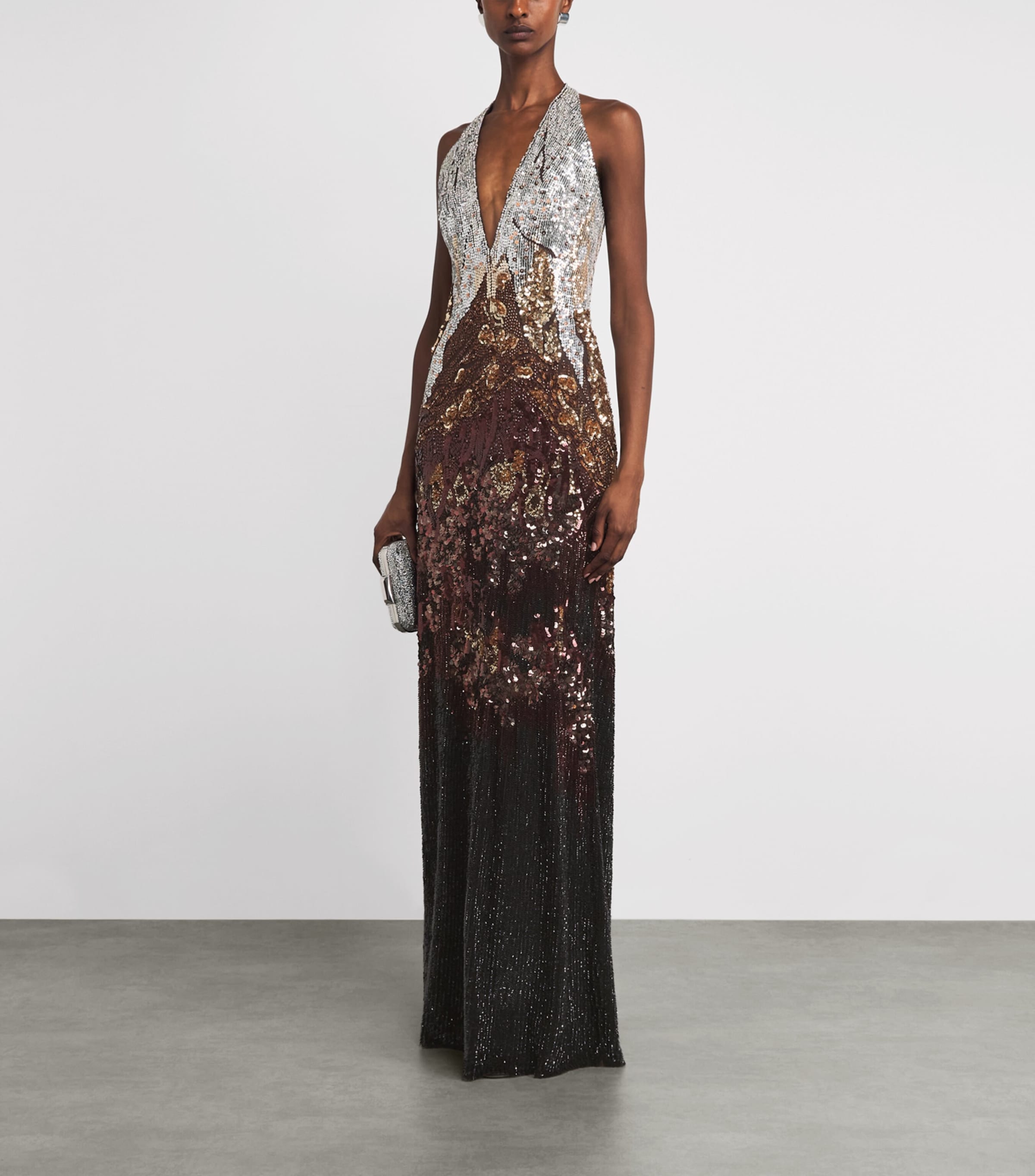 Jenny Packham Womens Embellished Wild Rose Gown Cacao Image 2