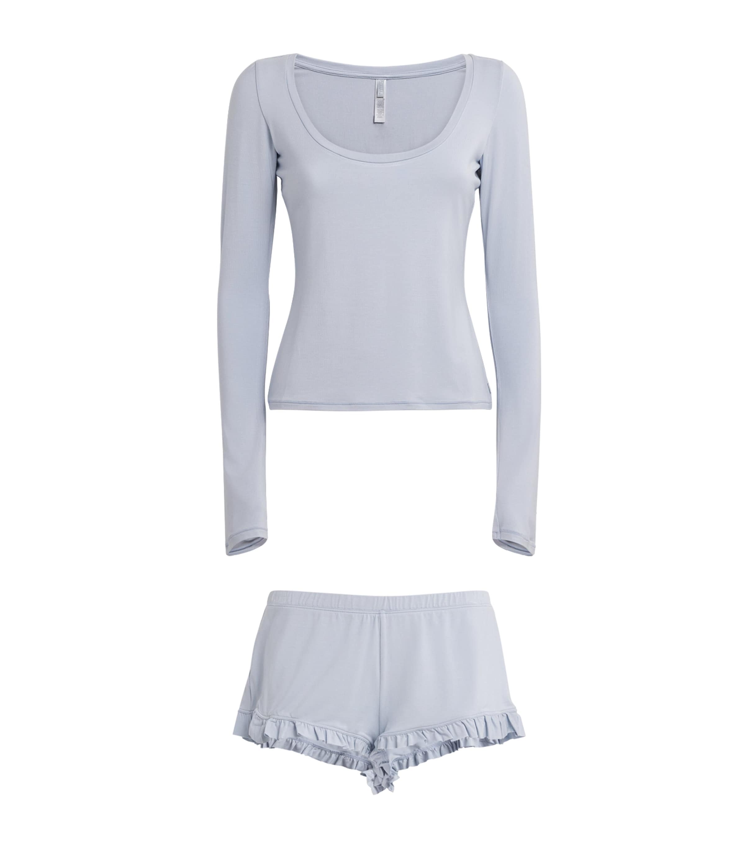Skims Modal-blend Long-sleeve Pyjama Set In Blue