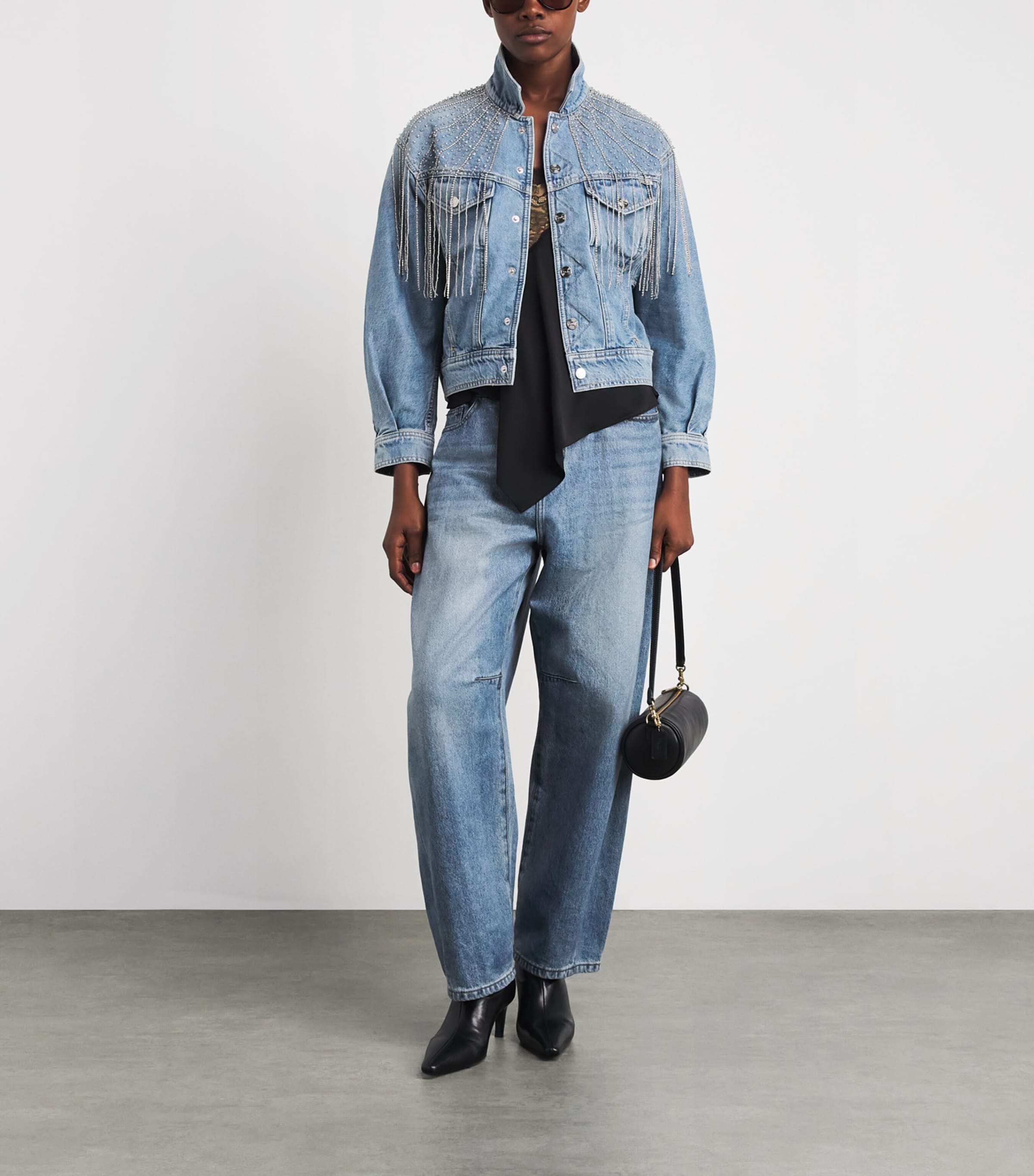 MOTHER Womens Embellished The Fly Away Denim Jacket Sprkl Emrgncy Kit Image 2