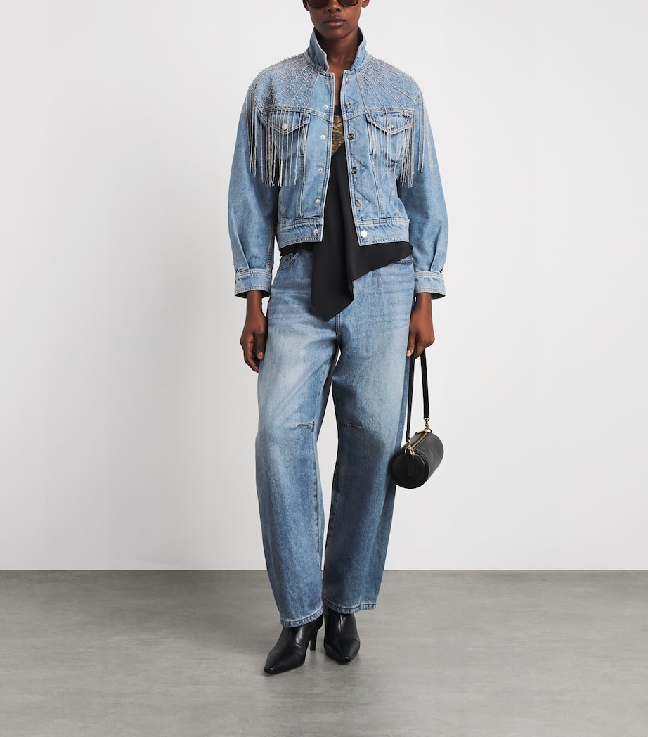 MOTHER Womens Embellished The Fly Away Denim Jacket Sprkl Emrgncy Kit Image 2