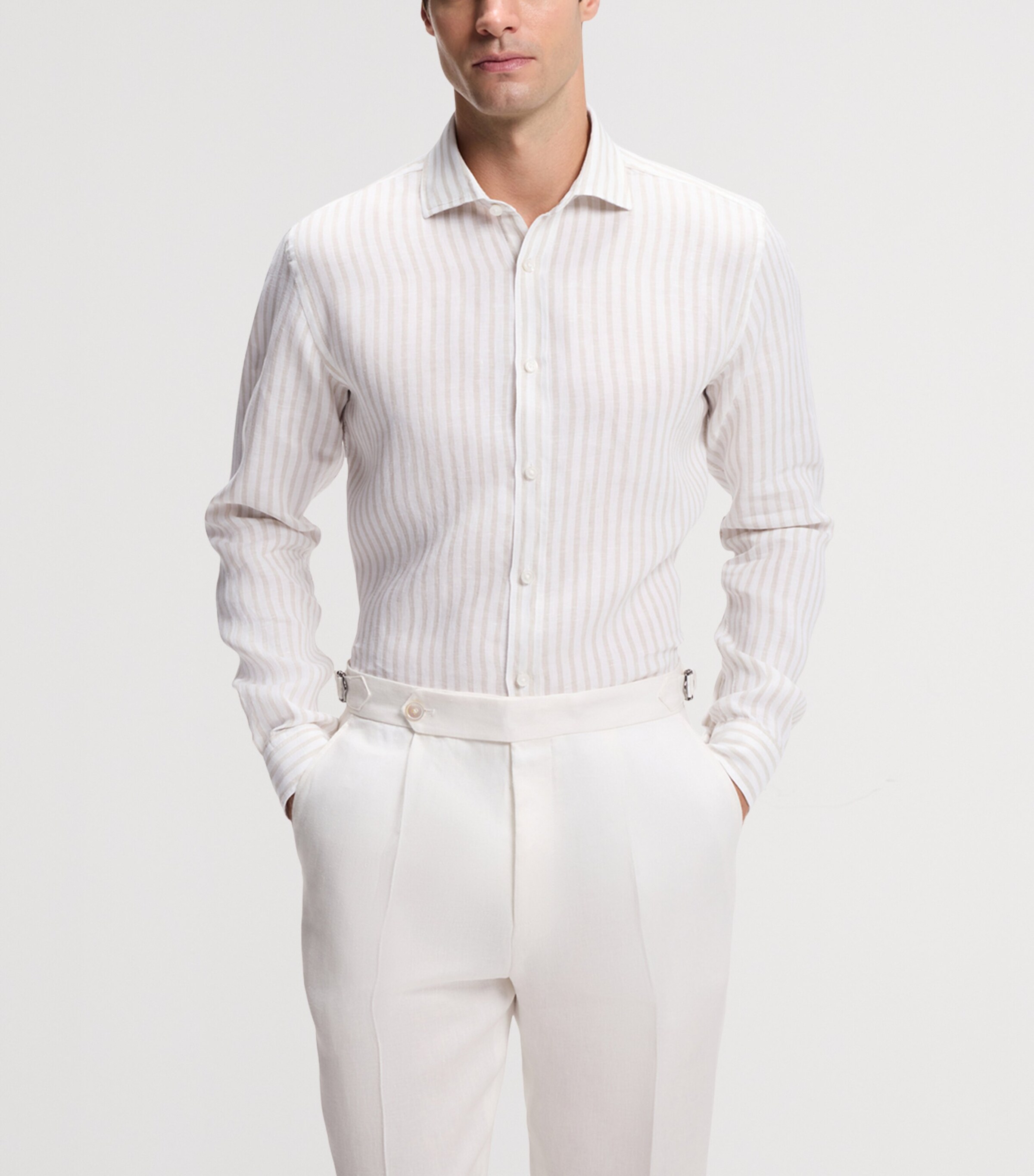 BOSS Mens Linen Stripe Shirt Image 2